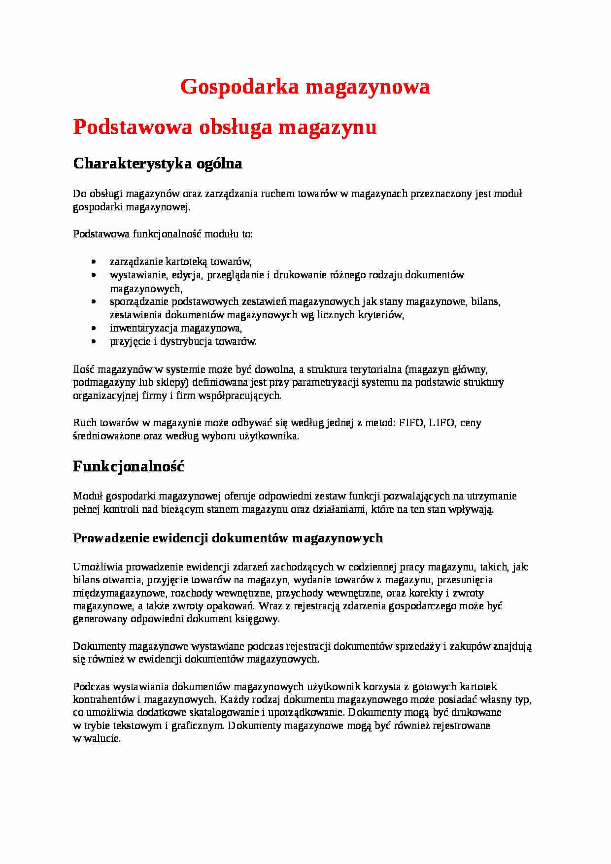Gospodarka magazynowa - omówienie - strona 1