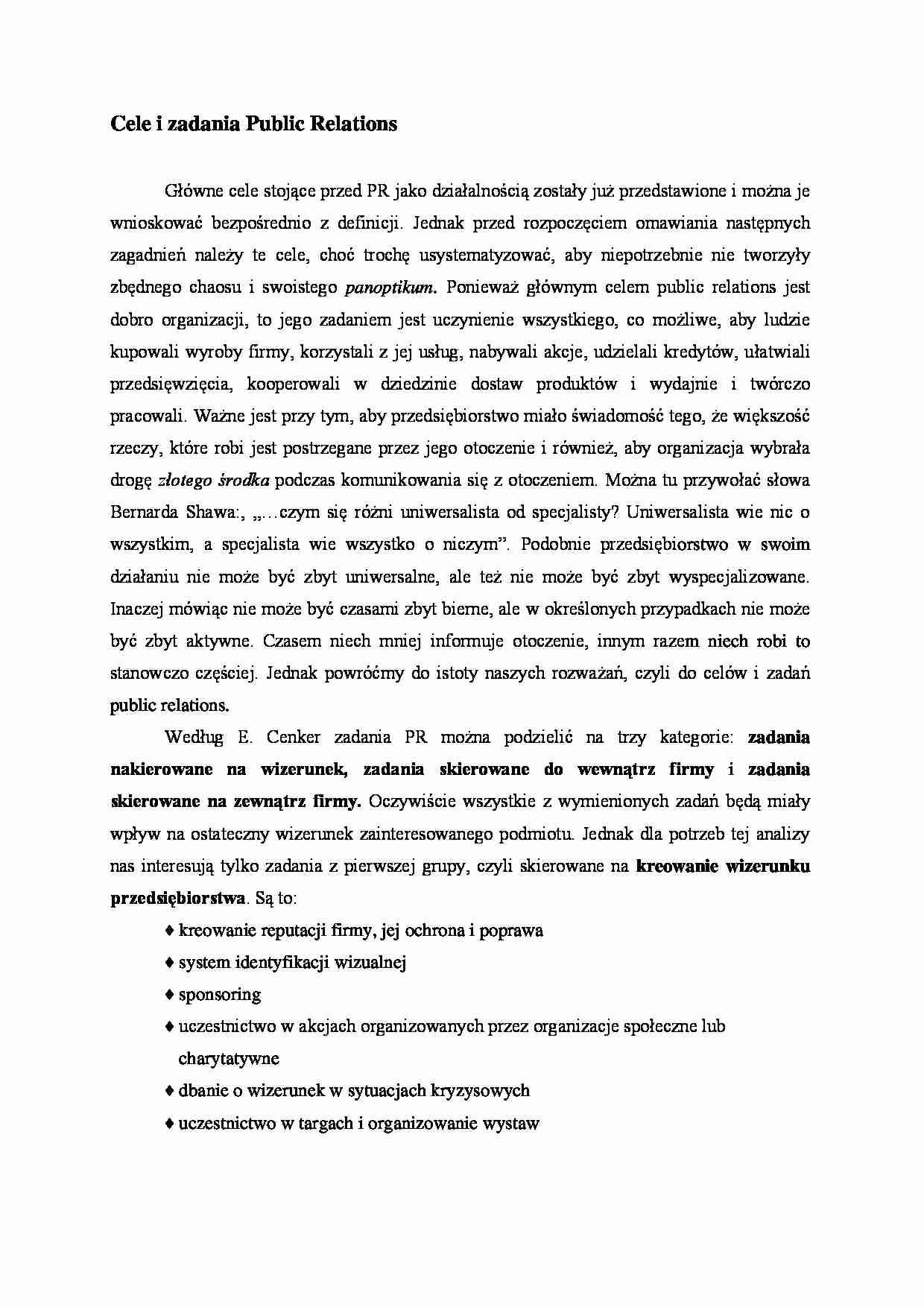 Cele i zadania Public Relations - omówienie - strona 1