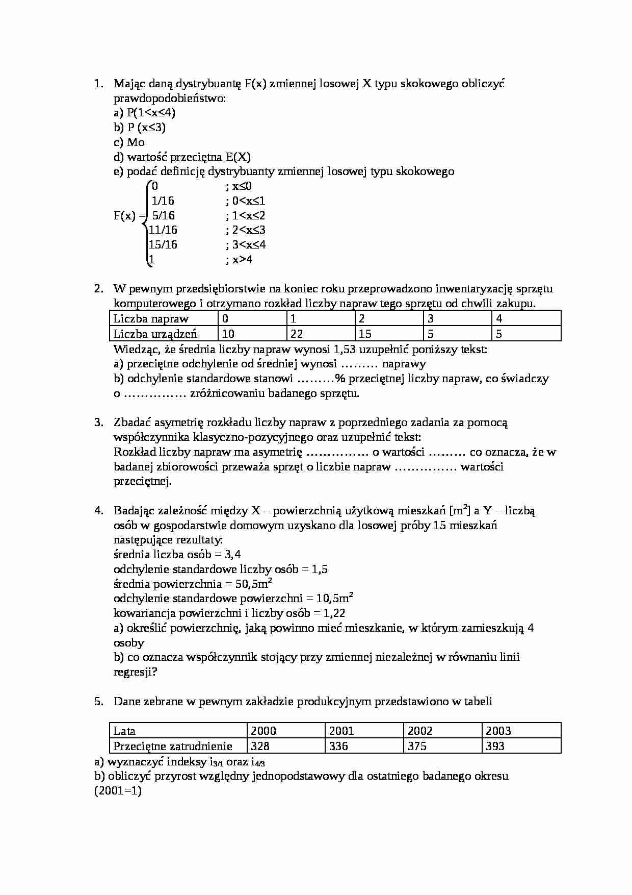 Statystyka opisowa- egzamin - strona 1