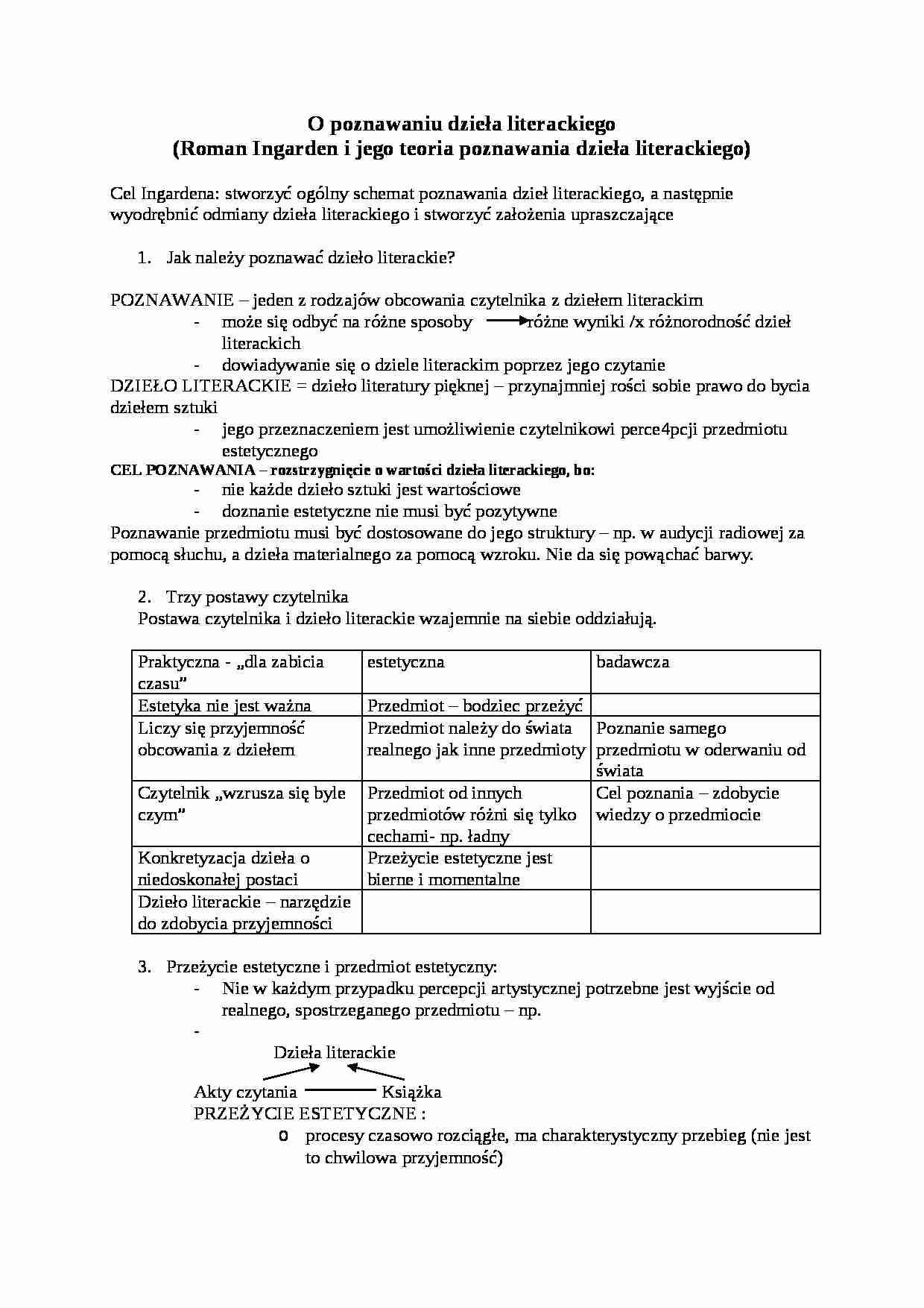 O poznawaniu dzieła literackiego - wykład - strona 1
