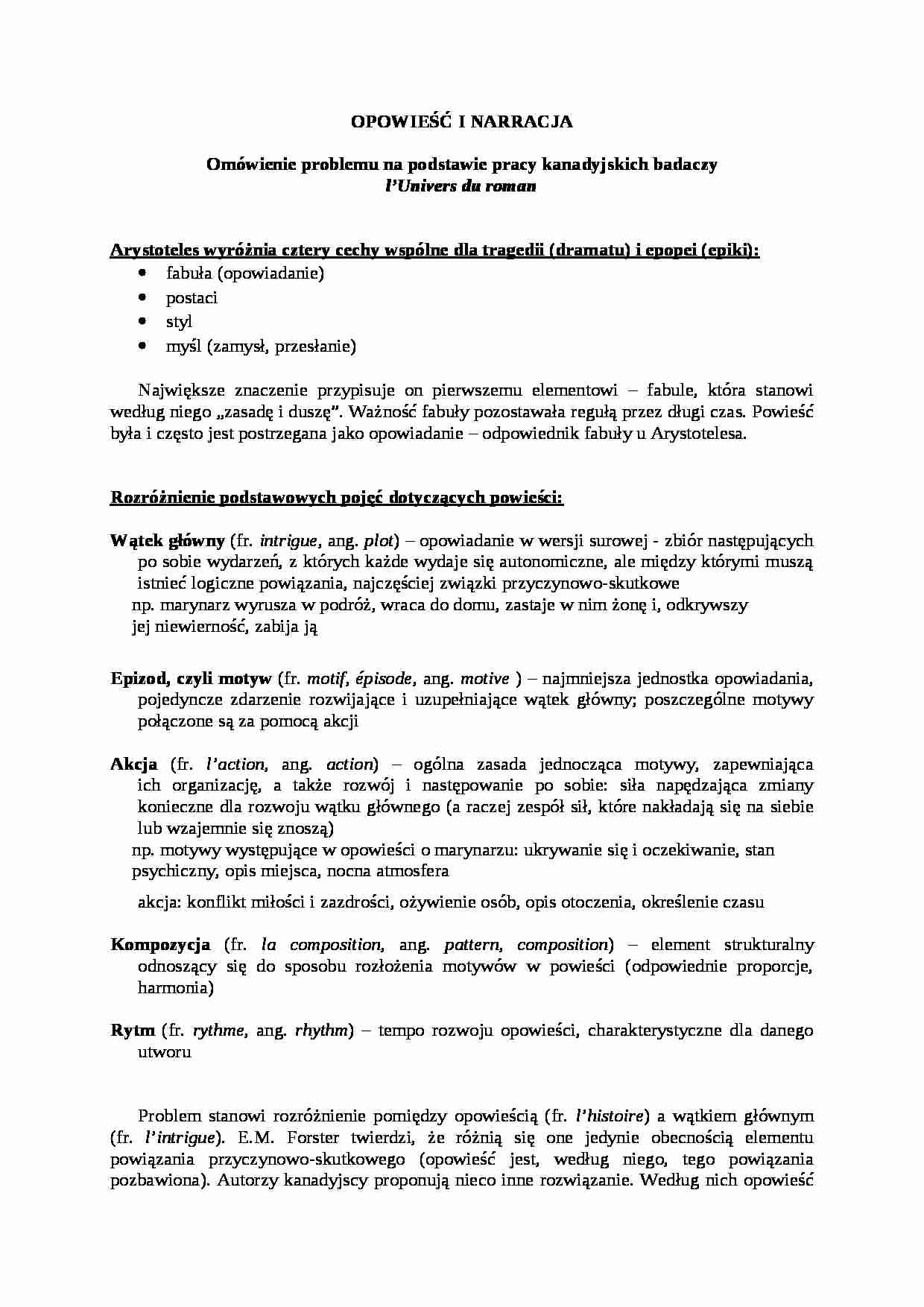 Opowieść i narracja - wykład - strona 1