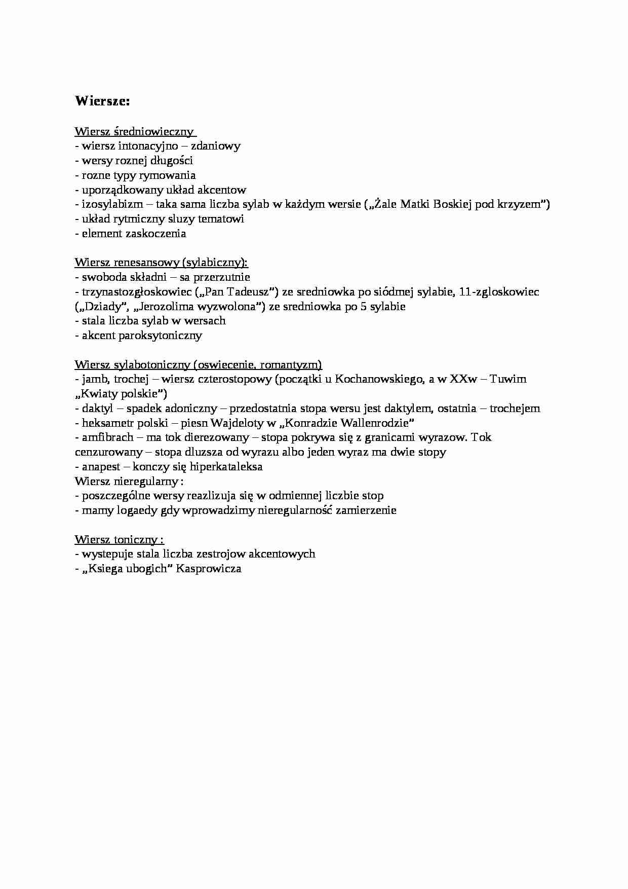 Rodzaje wierszy - wykład - strona 1