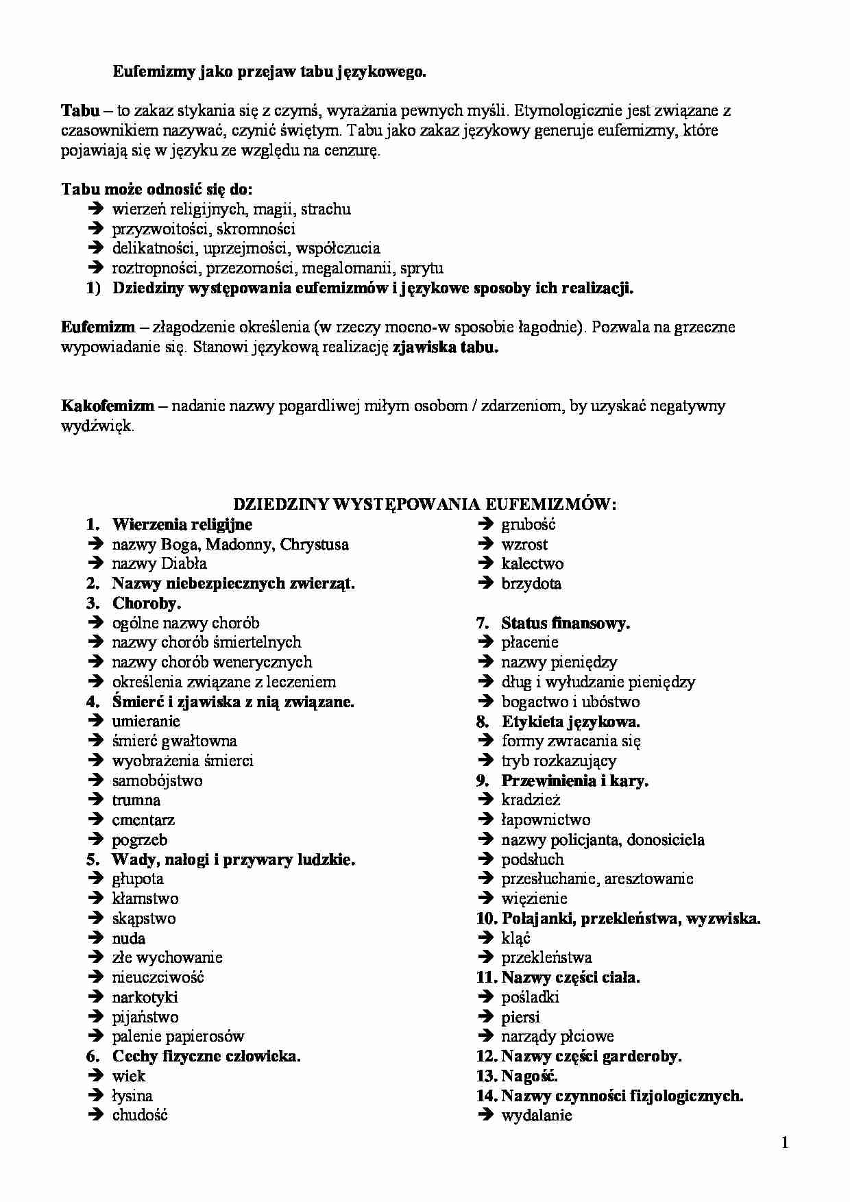 Eufemizmy jako przejaw tabu językowego - wykład - strona 1