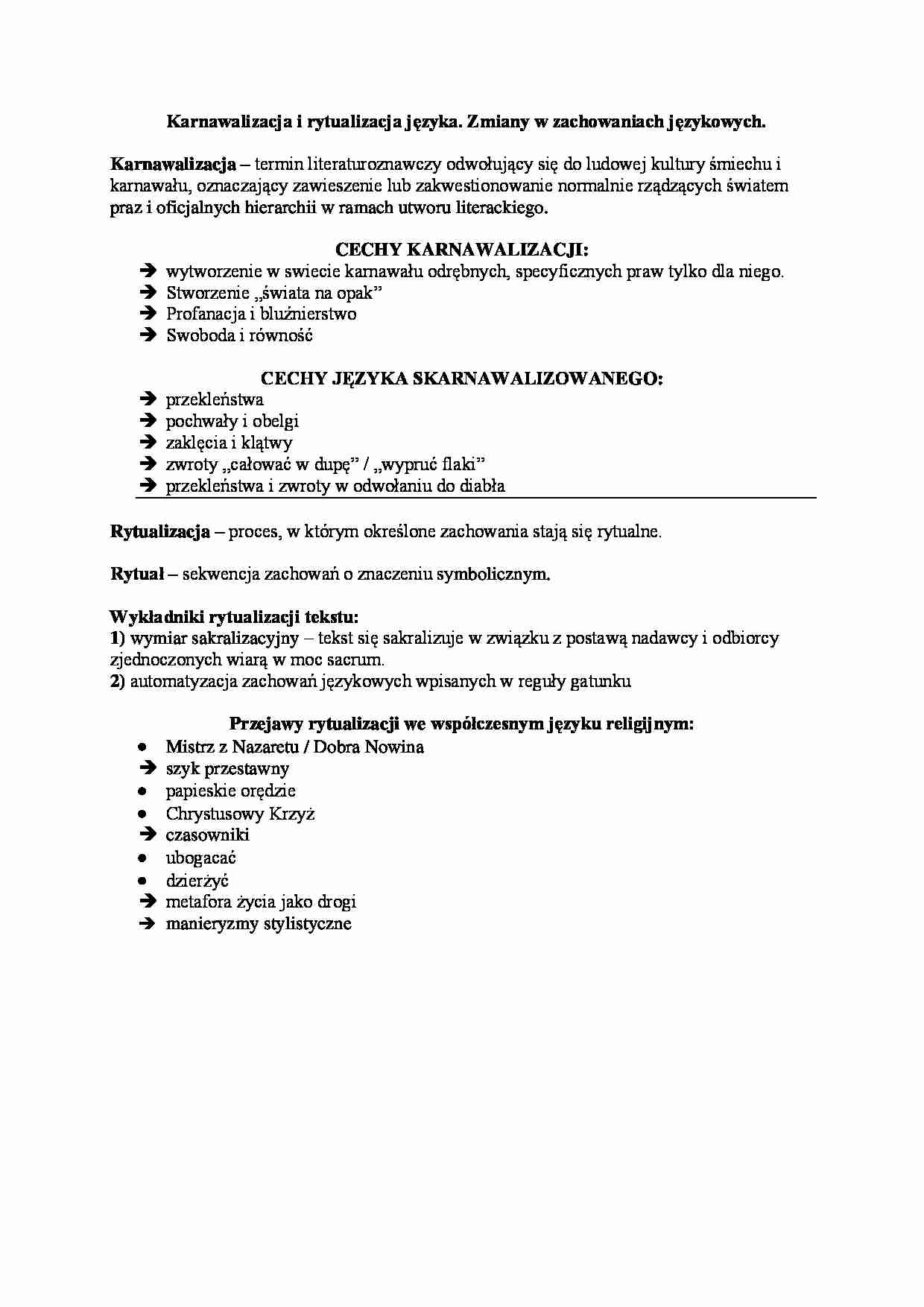 Karnawalizacja i rytualizacja języka - wykład - strona 1