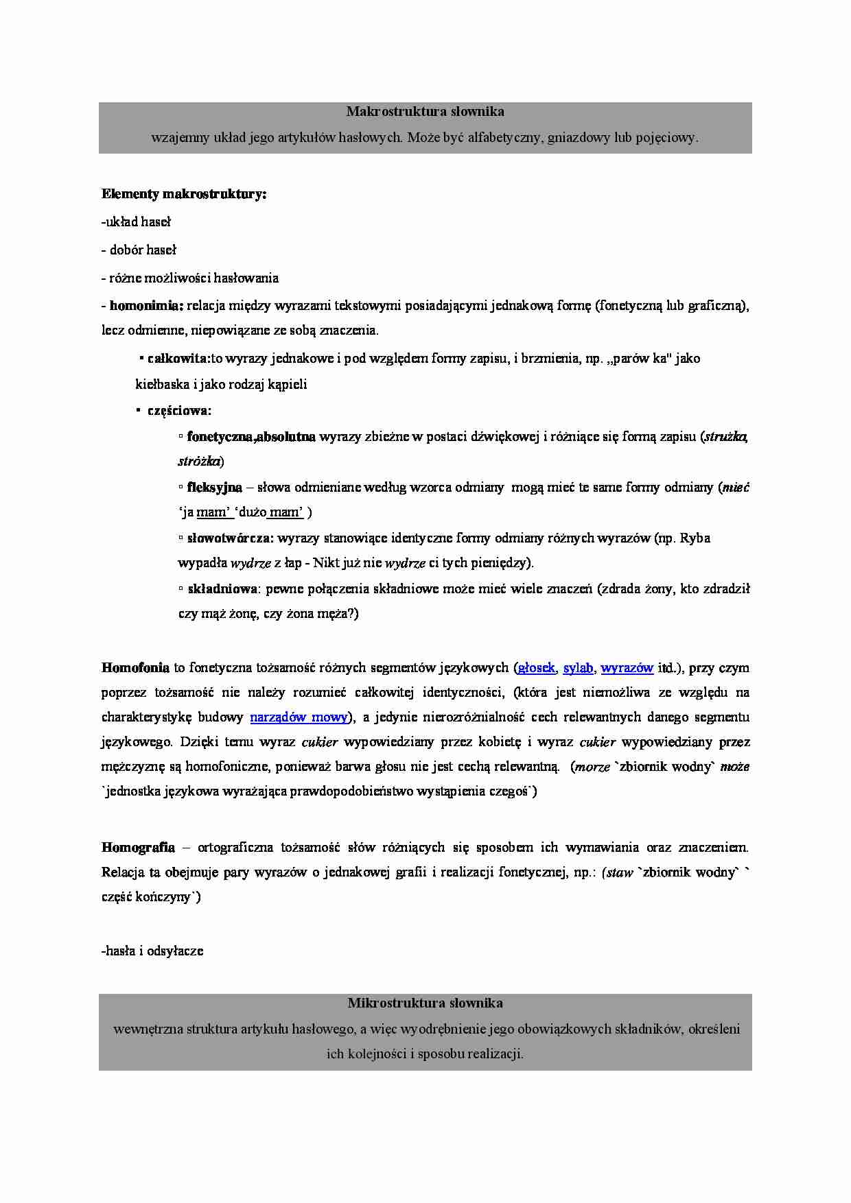 Mikro i makrostruktura slownika - wykład - strona 1