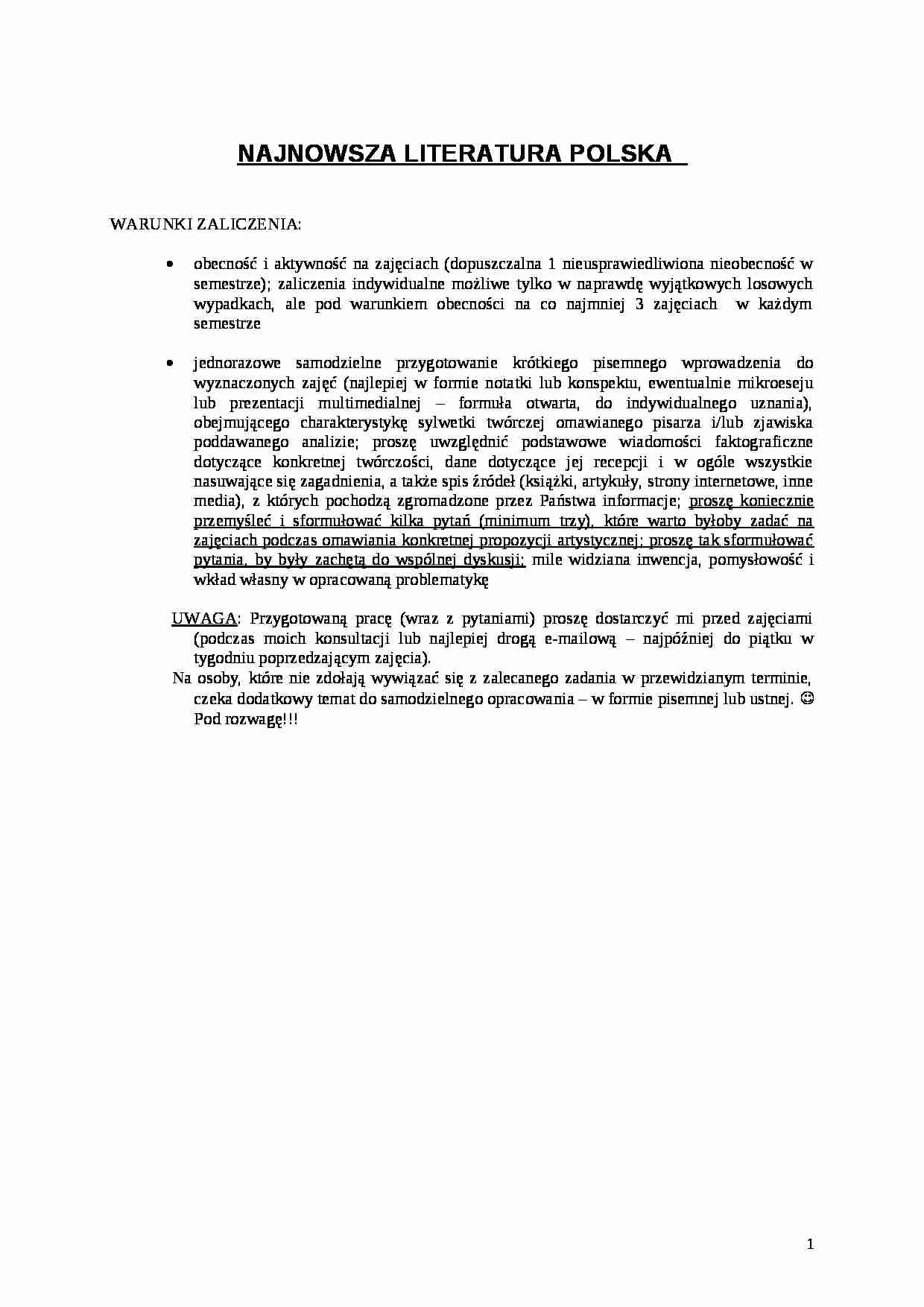 Program zajęć - wykład - strona 1