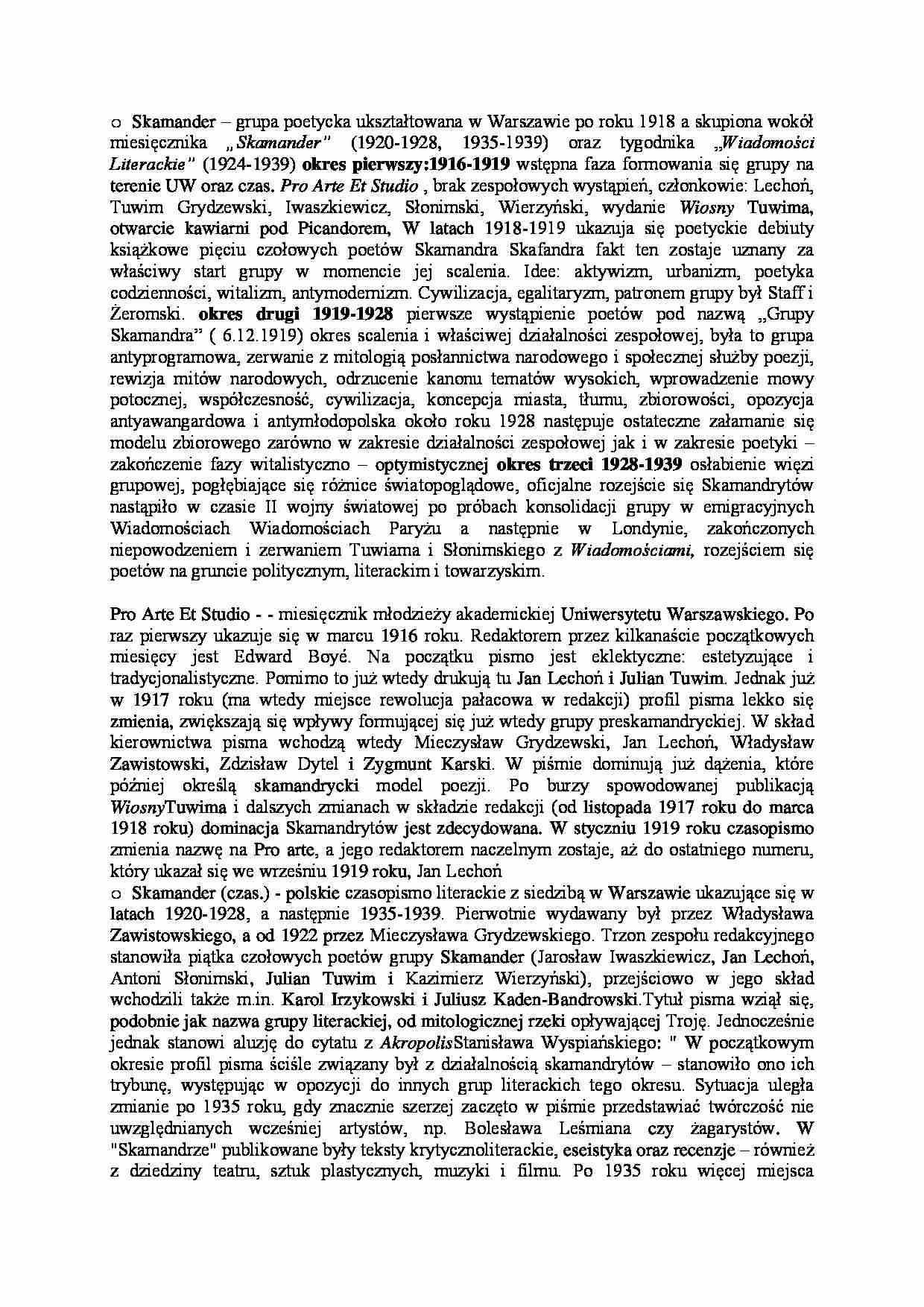 Skamander, Pro arte et studio, wiadomości literackie - opracowanie - strona 1