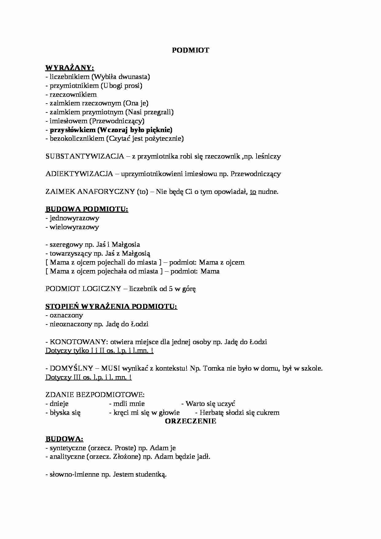 Podmiot i orzeczenie - wykład - strona 1