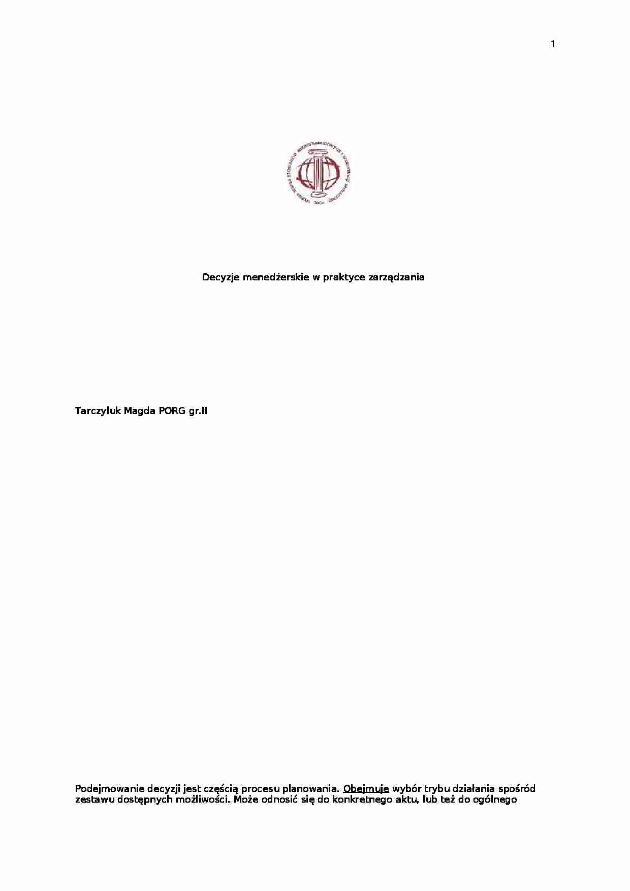 Decyzje menadżerskie - strona 1