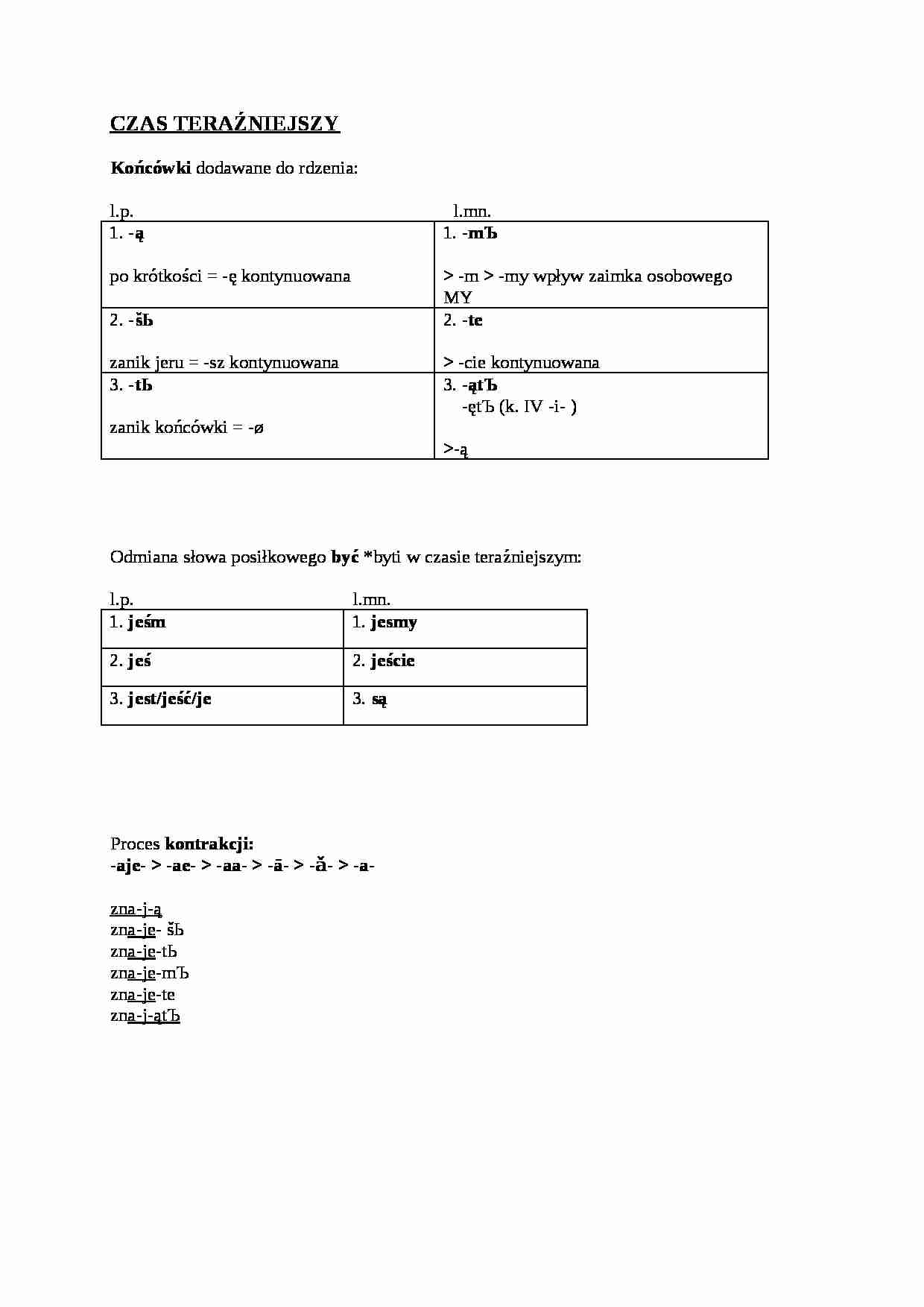 Czas teraźniejszy - opracowanie - strona 1