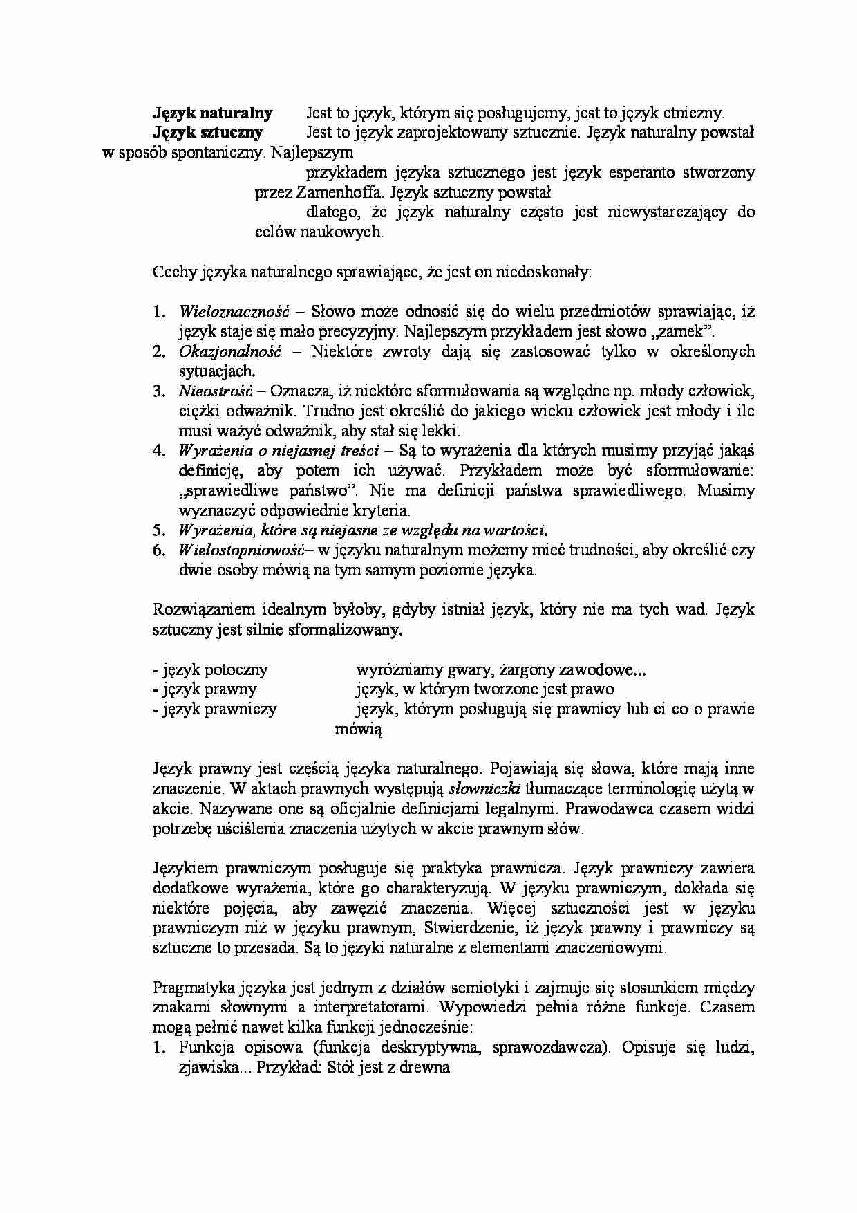 Język naturalny i sztuczny - wykład - strona 1
