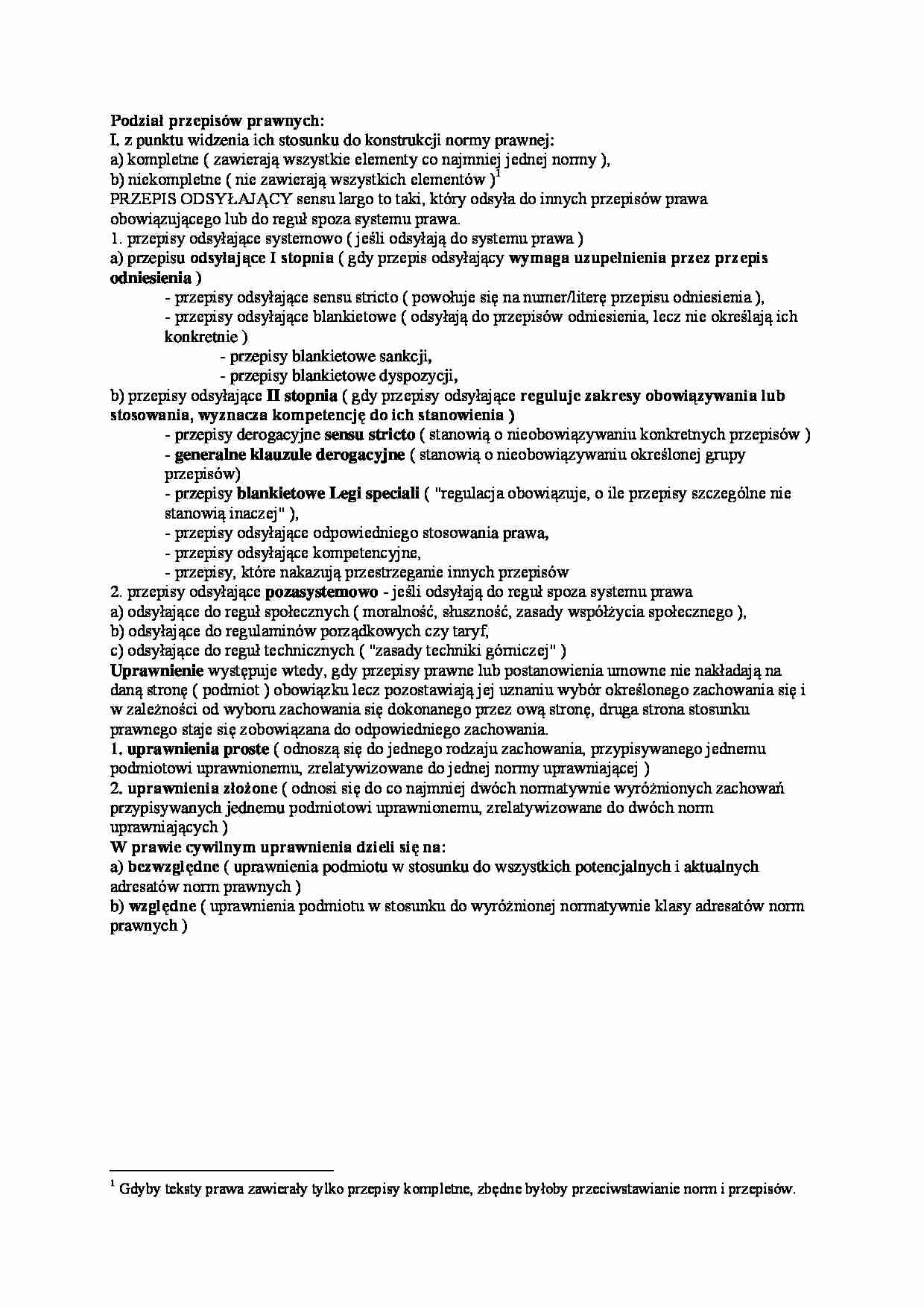 Podział przepisów prawnych - wykład - strona 1