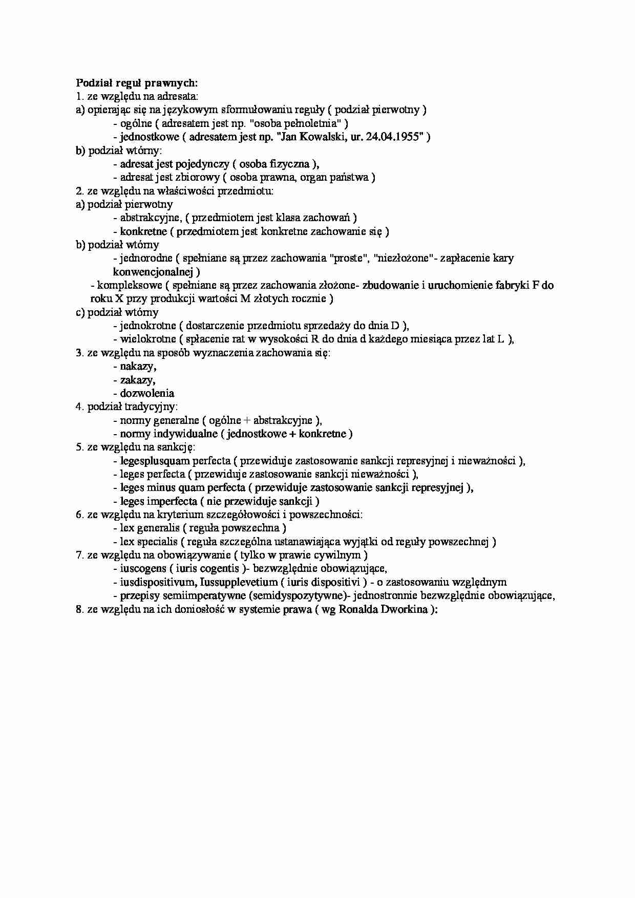 Podział reguł prawnych - wykład - strona 1