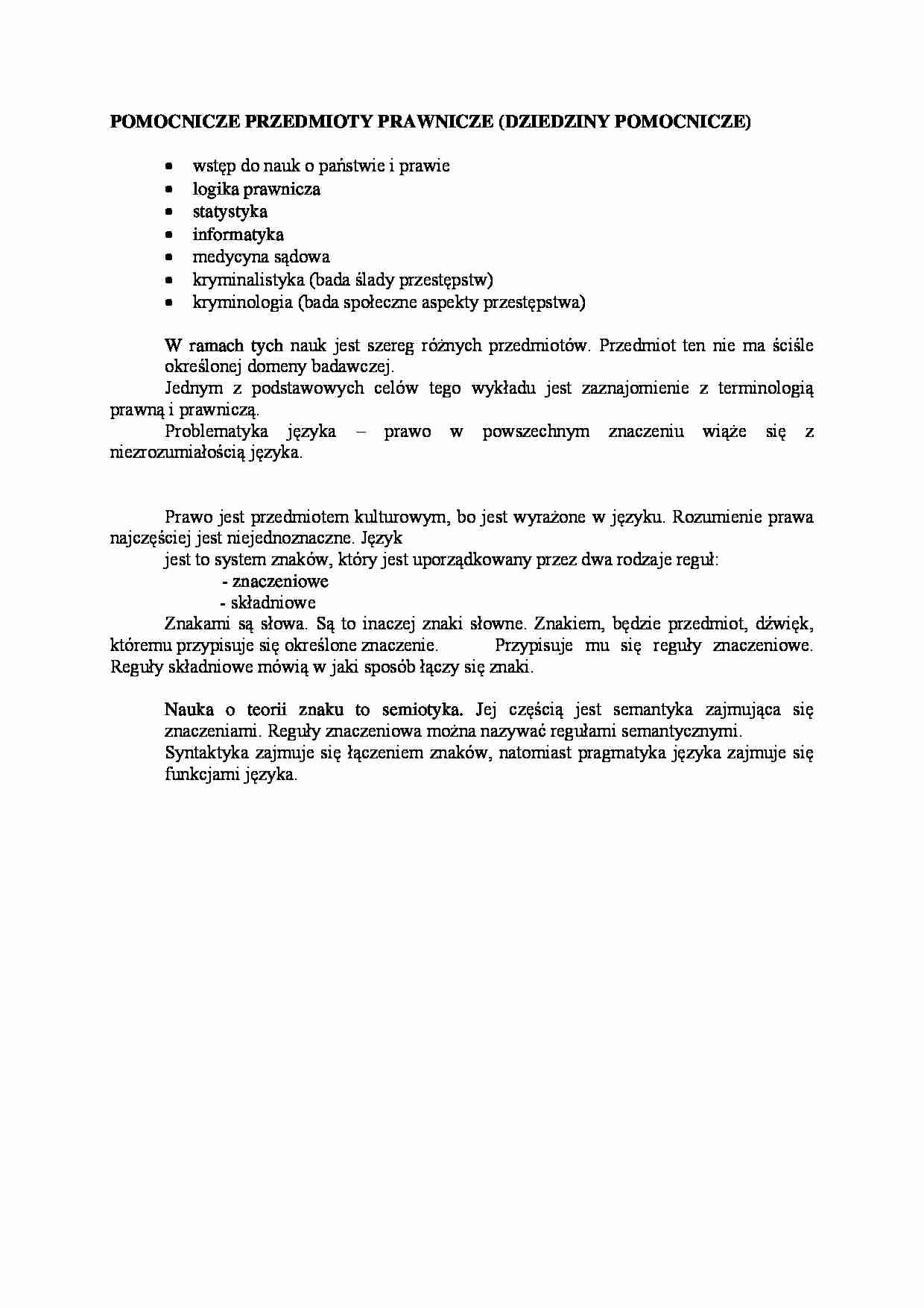 Pomocniczne przedmioty prawnicze - wykład - strona 1