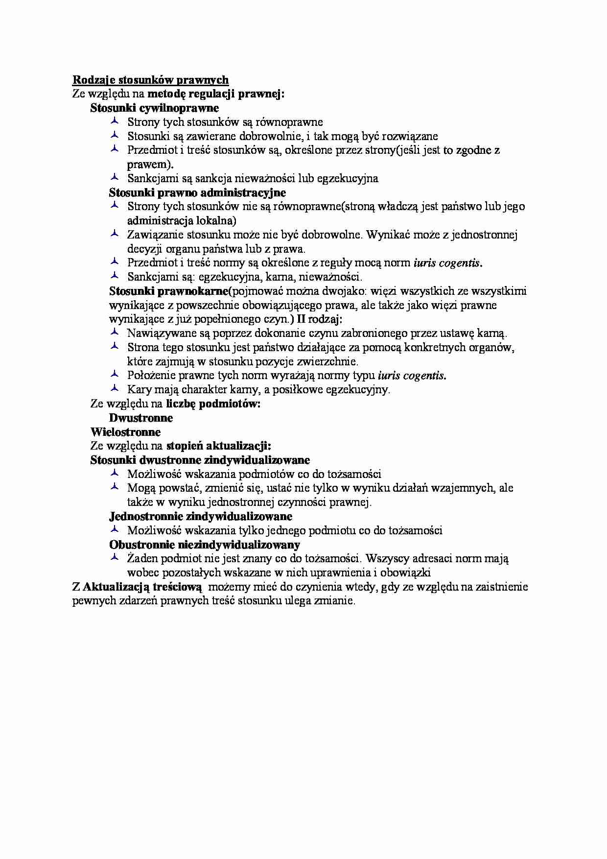 Rodzaje stosunków prawnych - wykład - strona 1