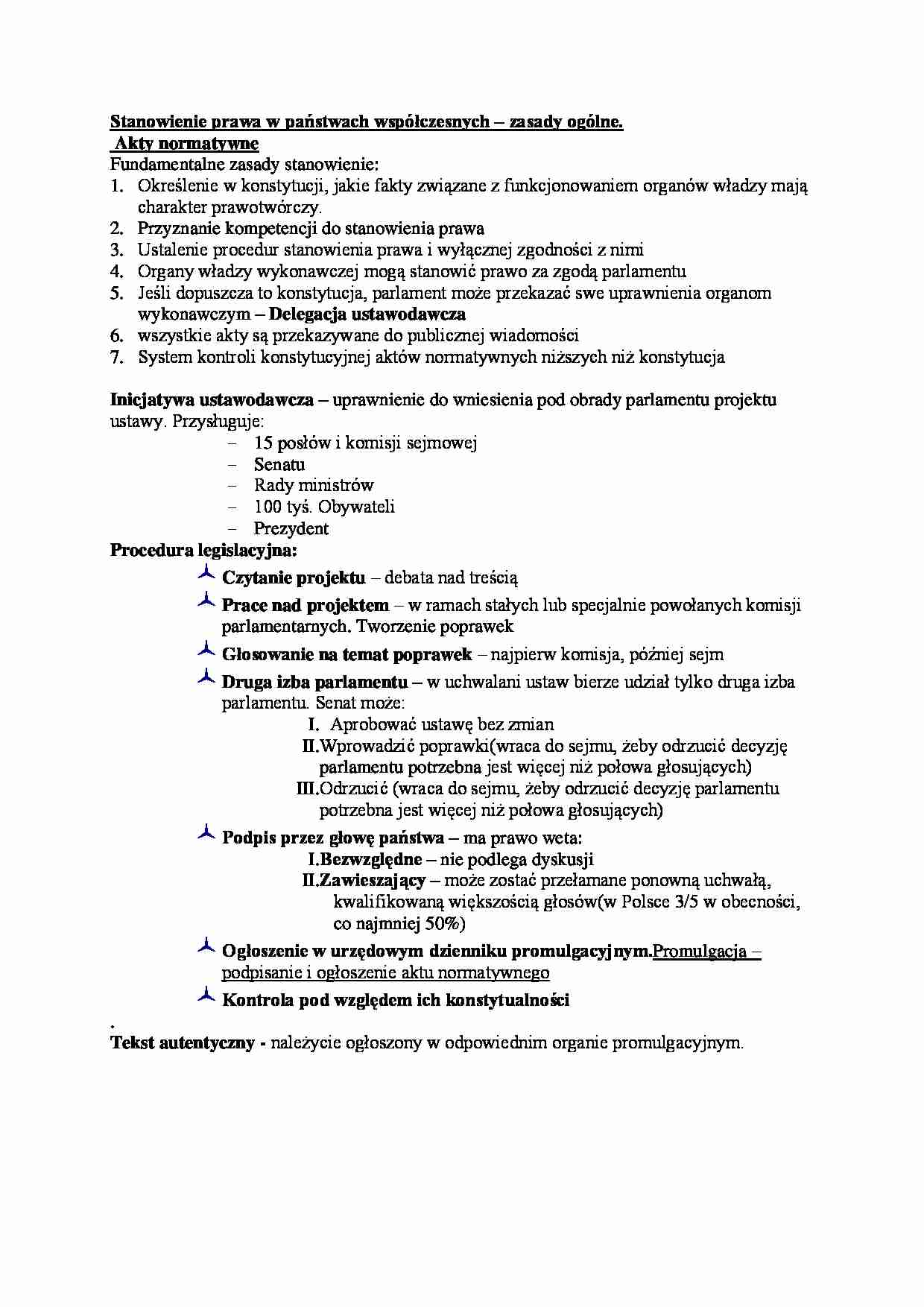 Stanowienie prawa w państwach współczesnych - wykład - strona 1