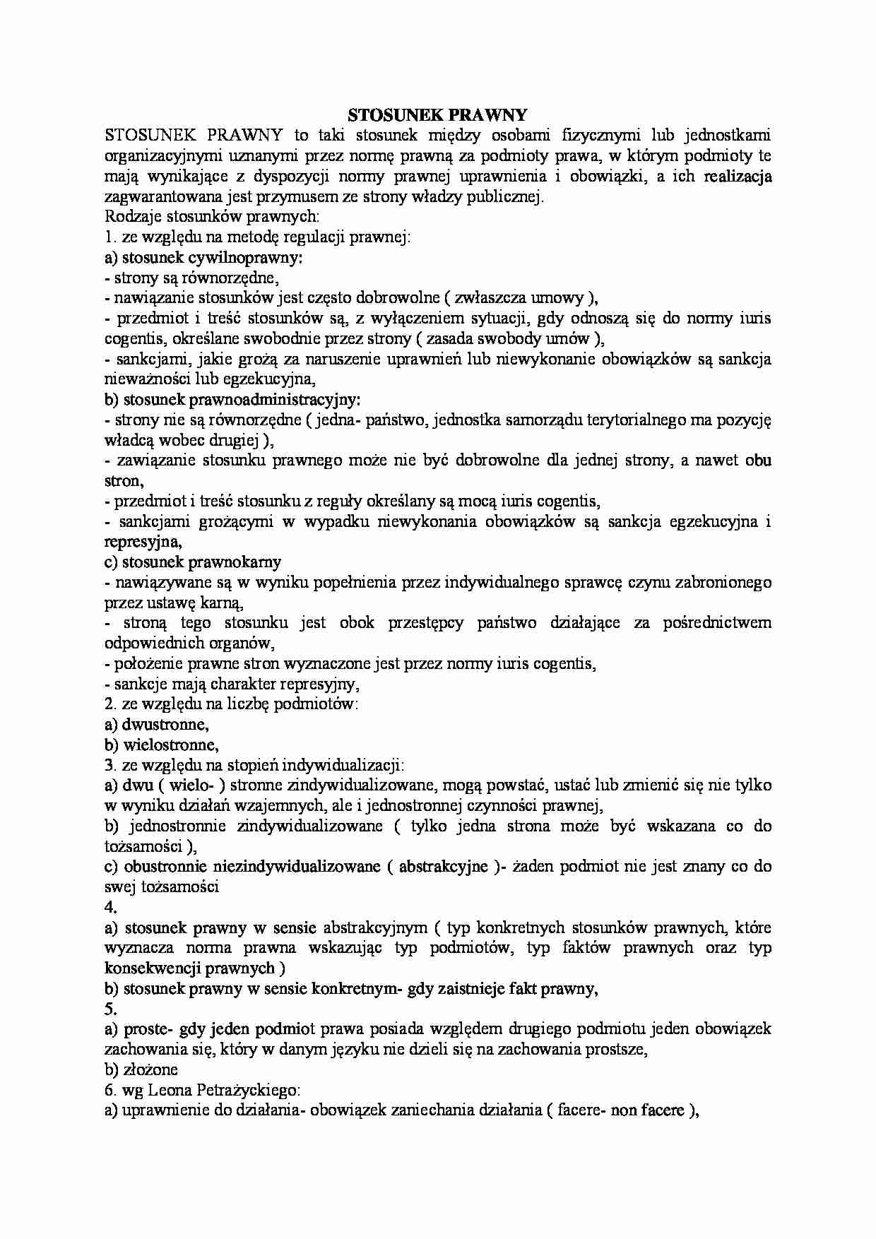 Stosunek prawny - wykład - strona 1