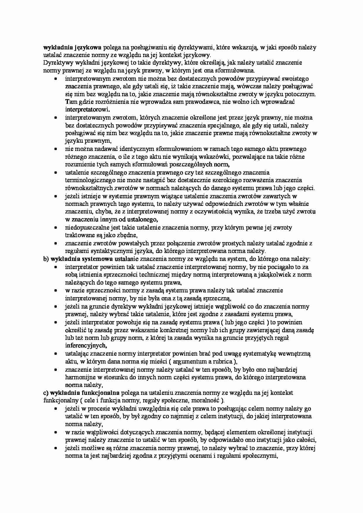 Wykładnia językowa, systemowa i funkcjonalna - wykład - strona 1