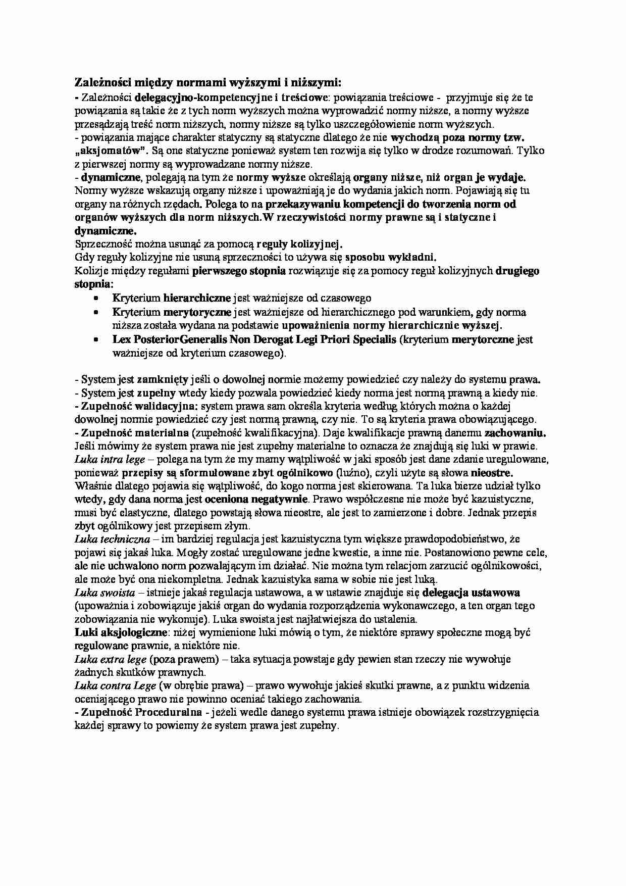 Zależności między normami wyższymi i niższymi - wykład - strona 1