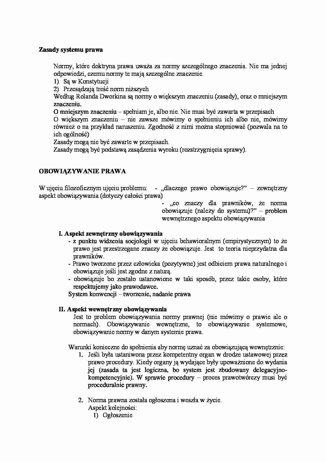 Zasady systemu prawa i obowiązywanie systemu prawa - wykład  - strona 1
