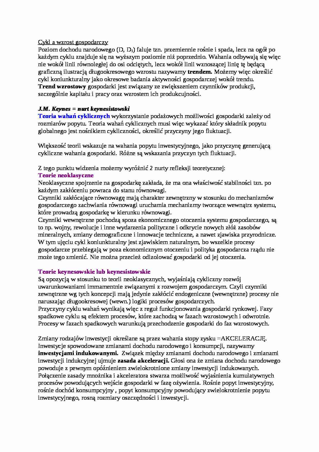 Cykl a wzrost gospodarczy - wykład - strona 1