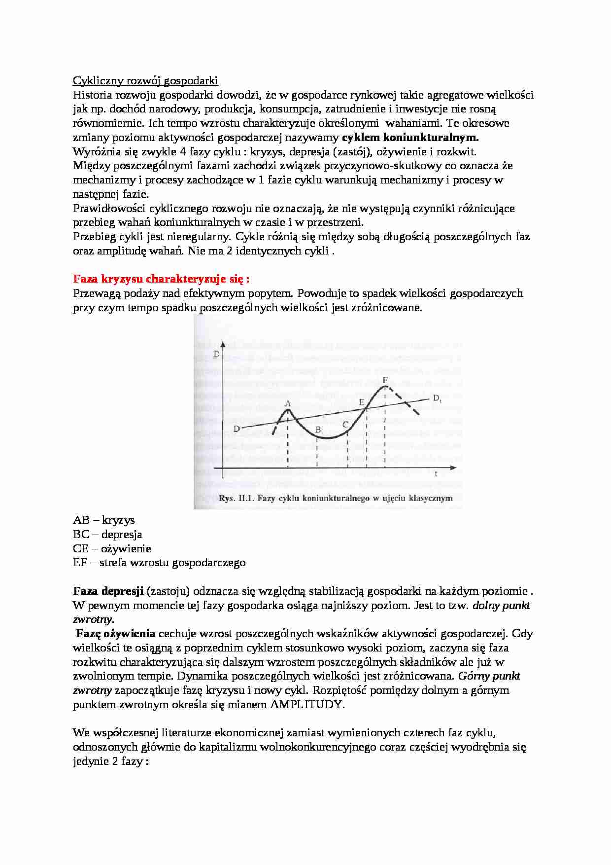 Cykliczny rozwój gospodarki i fazy kryzysu - wykład - strona 1