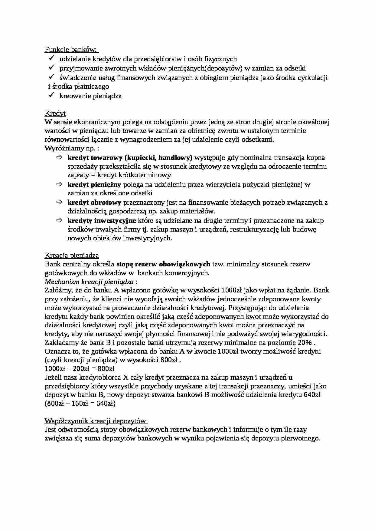 Funkcje banków, kredyty - wykład - strona 1