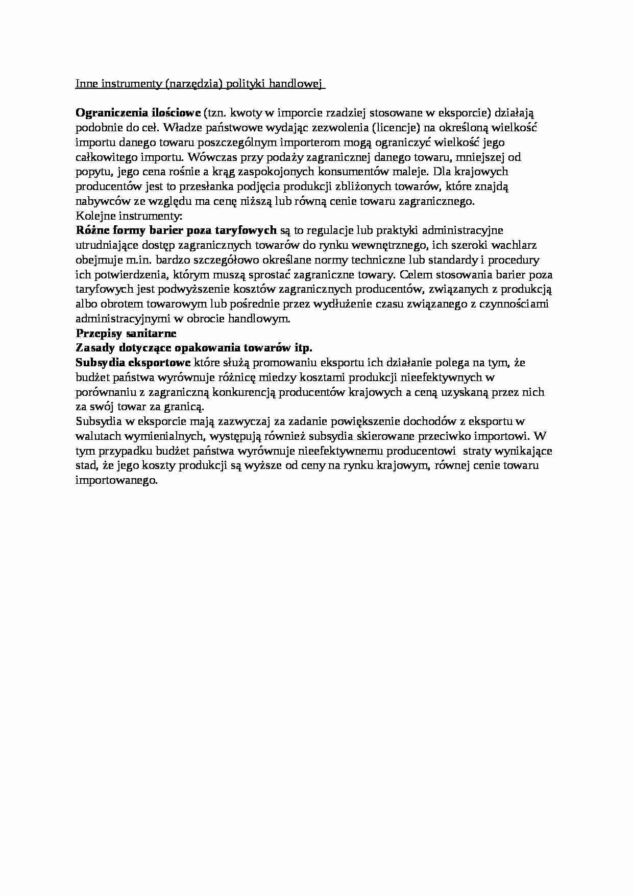 Inne instrumenty polityki handlowej -  wykład - strona 1