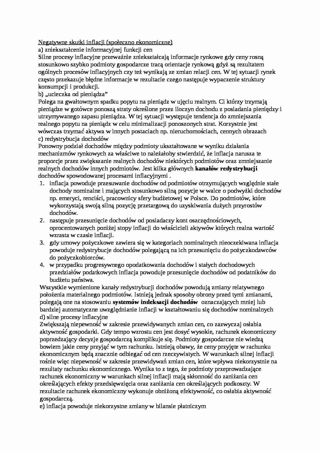 Negatywne skutki inflacji - wykład - strona 1