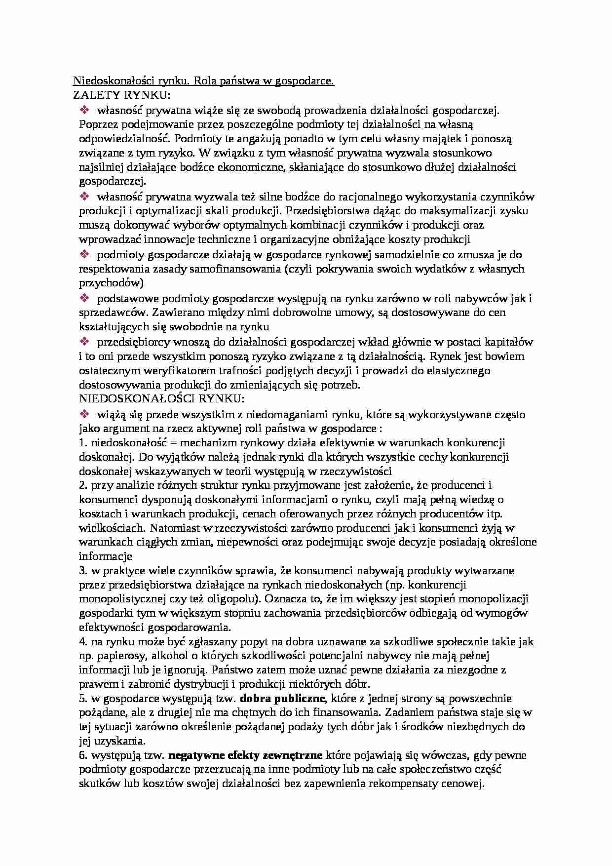 Niedoskonałości rynku - wykład - strona 1