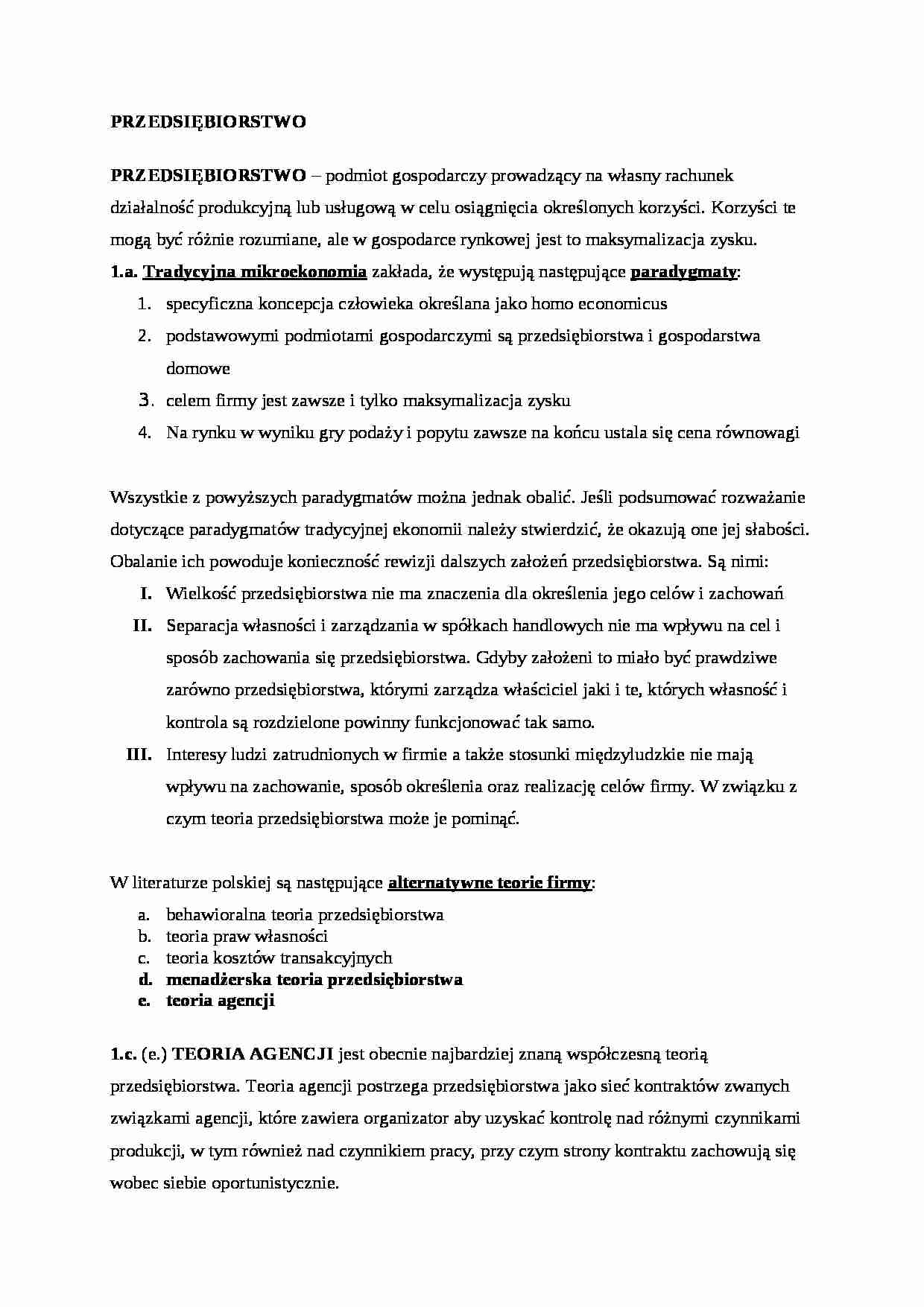 Przedsiębiorstwo - wykład - alternatywne teorie firmy - strona 1