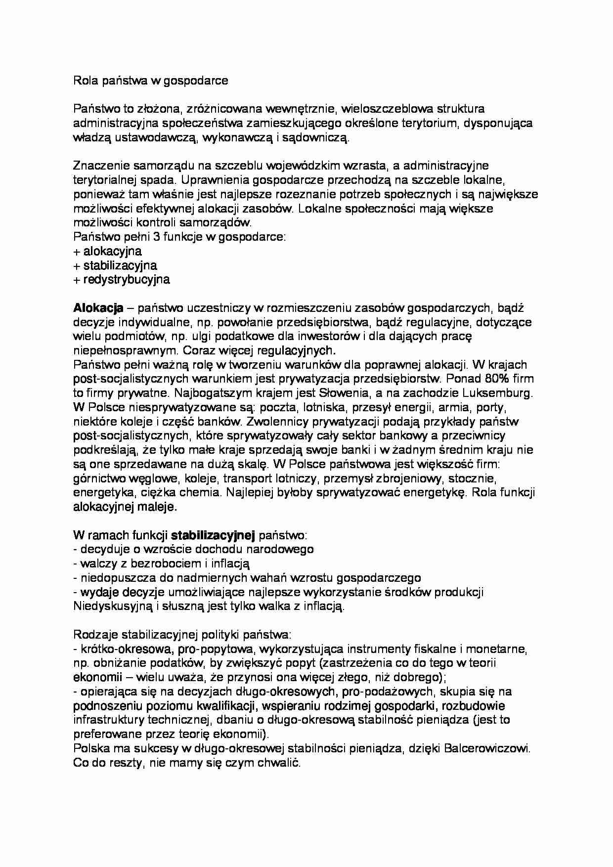 Rola państwa w gospodarce - wykład - Alokacja  - strona 1
