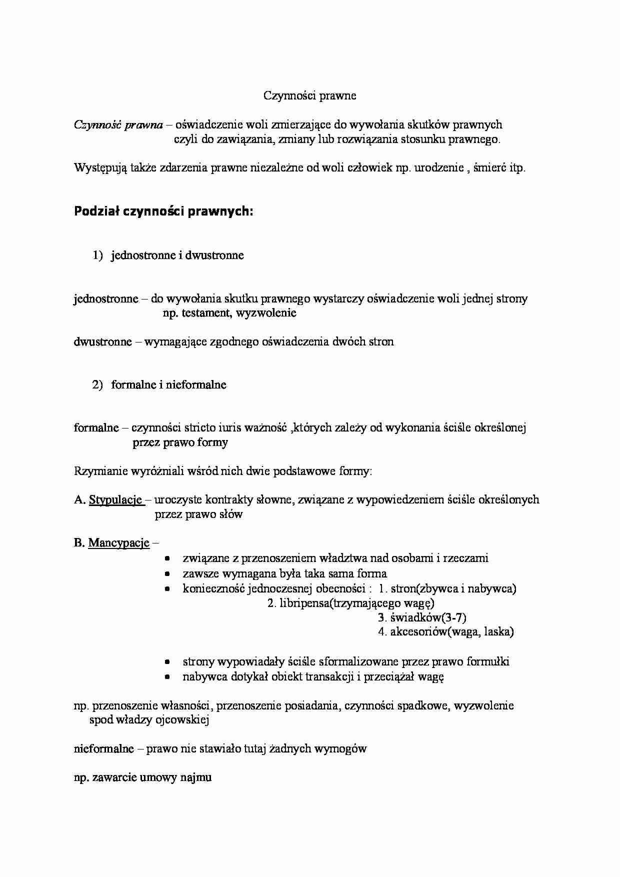 Czynności prawne - wykład - Oświadczenie woli - strona 1