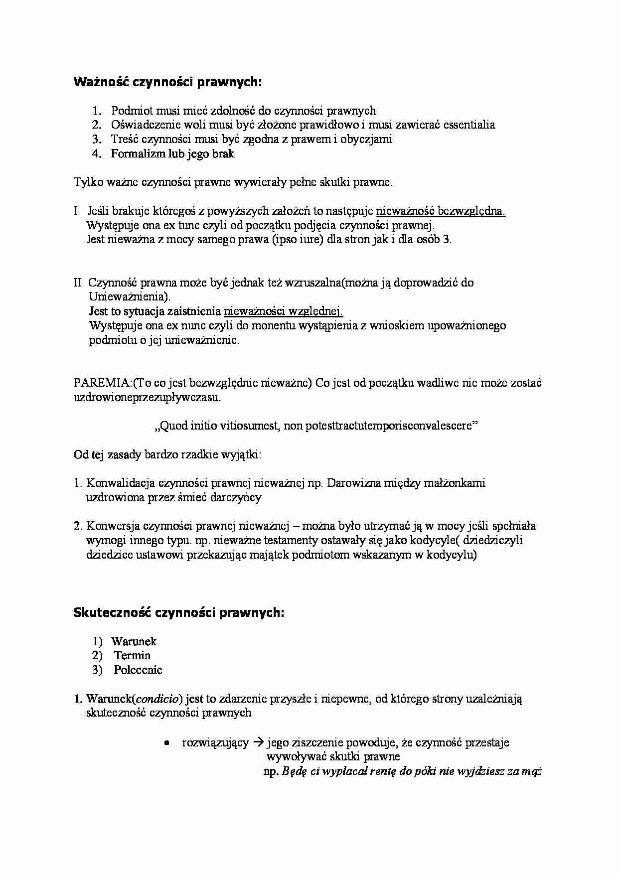 Ważność i skuteczność czynności prawnych - wykład - strona 1