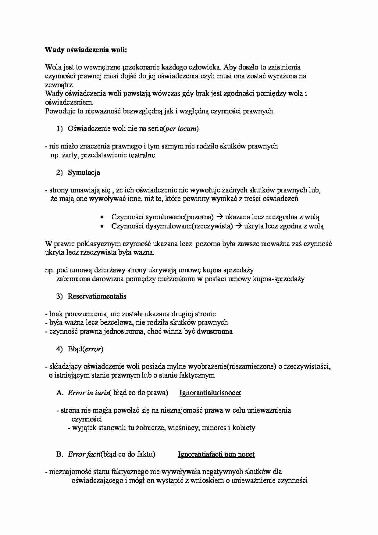 Wady oświadczenia woli - wykład - strona 1