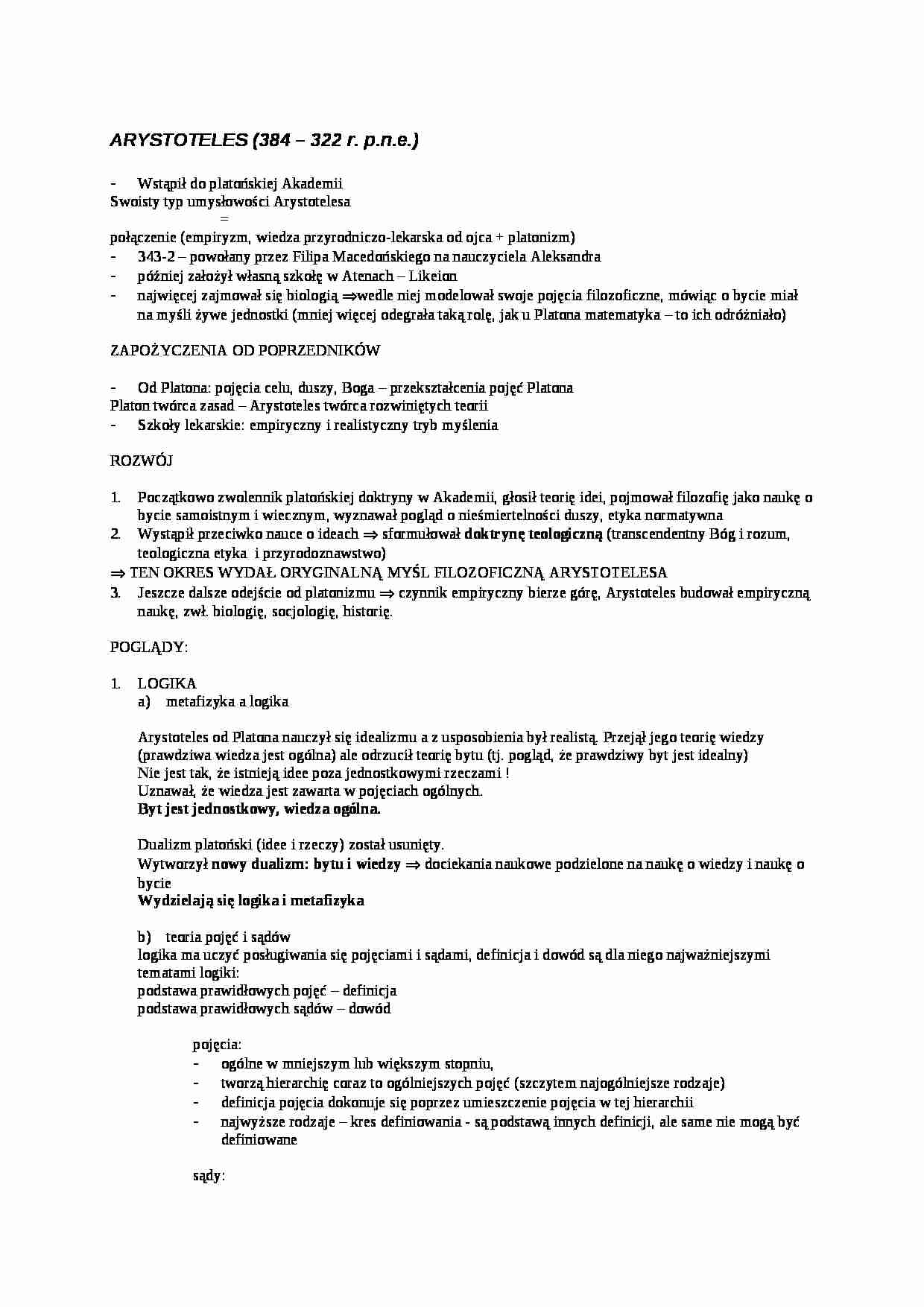 Wykład - Arystoteles i jego poglądy - strona 1