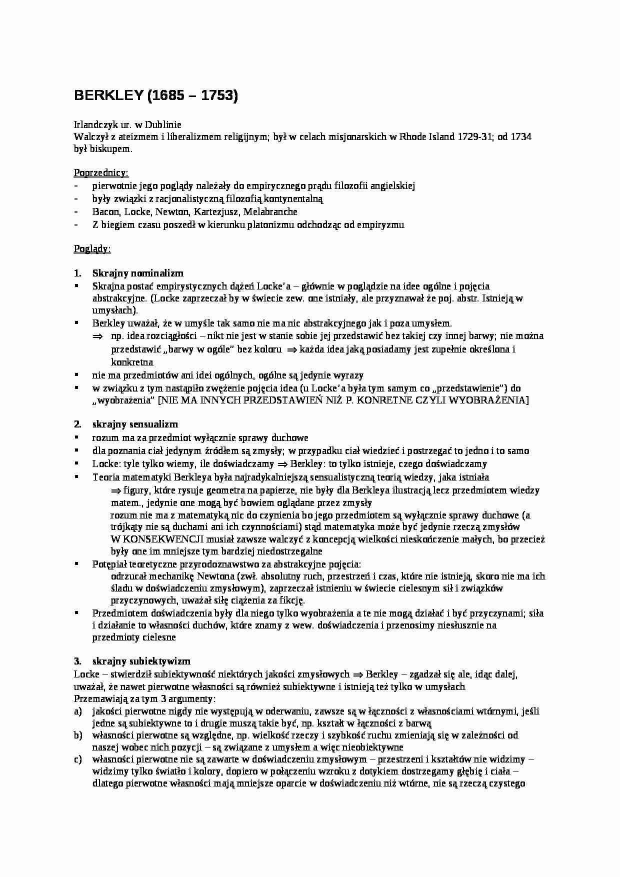 wykład - Berkley i jego poglądy - strona 1