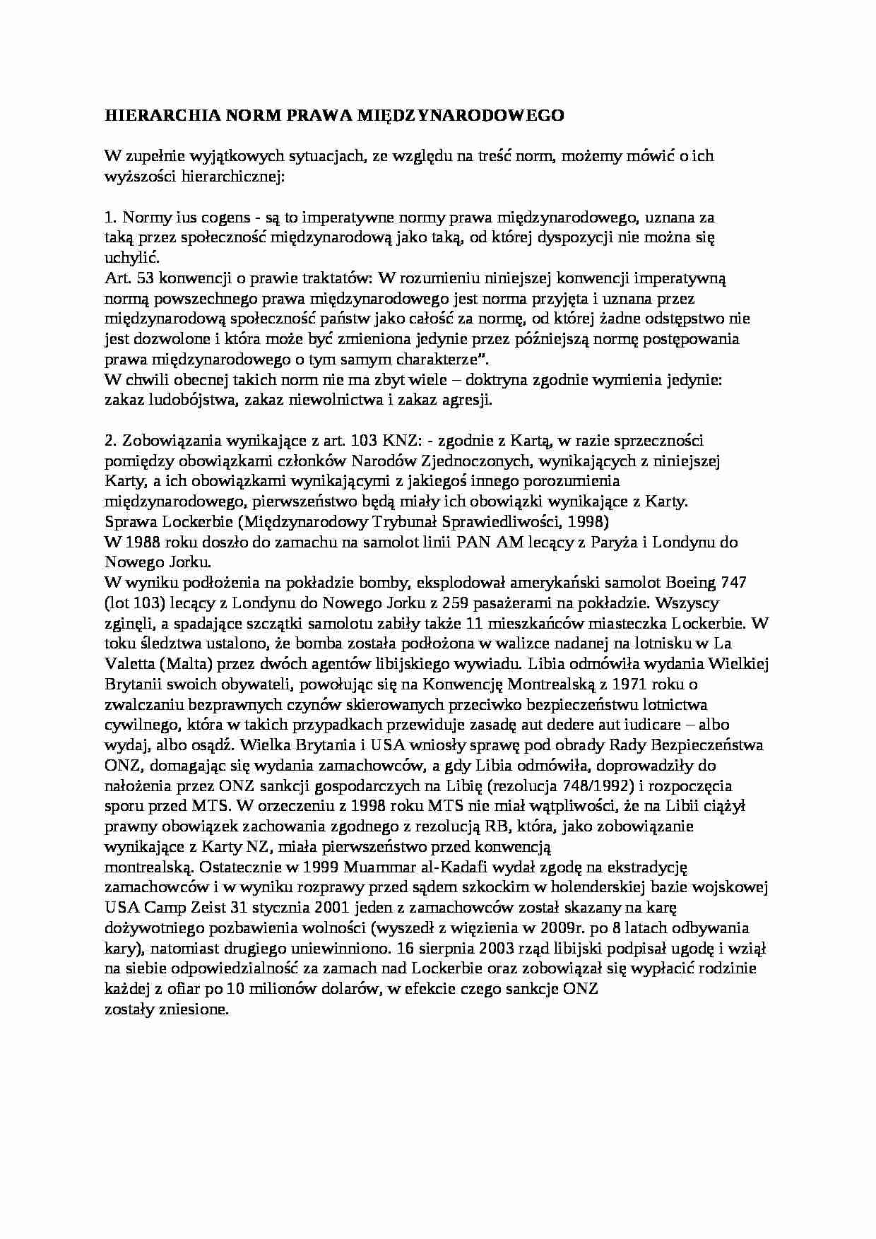 Hierarchia norm prawa międzynarodowego - wykład - strona 1