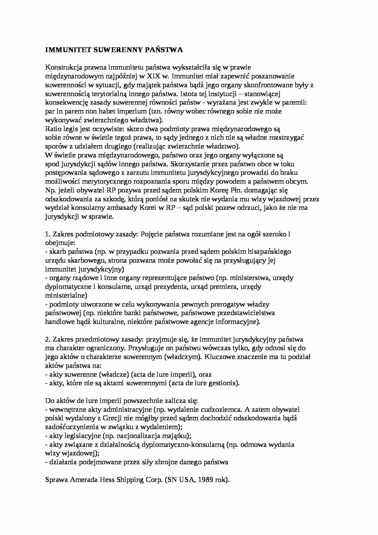 Immunitet suwerenny państwa - wykład - strona 1