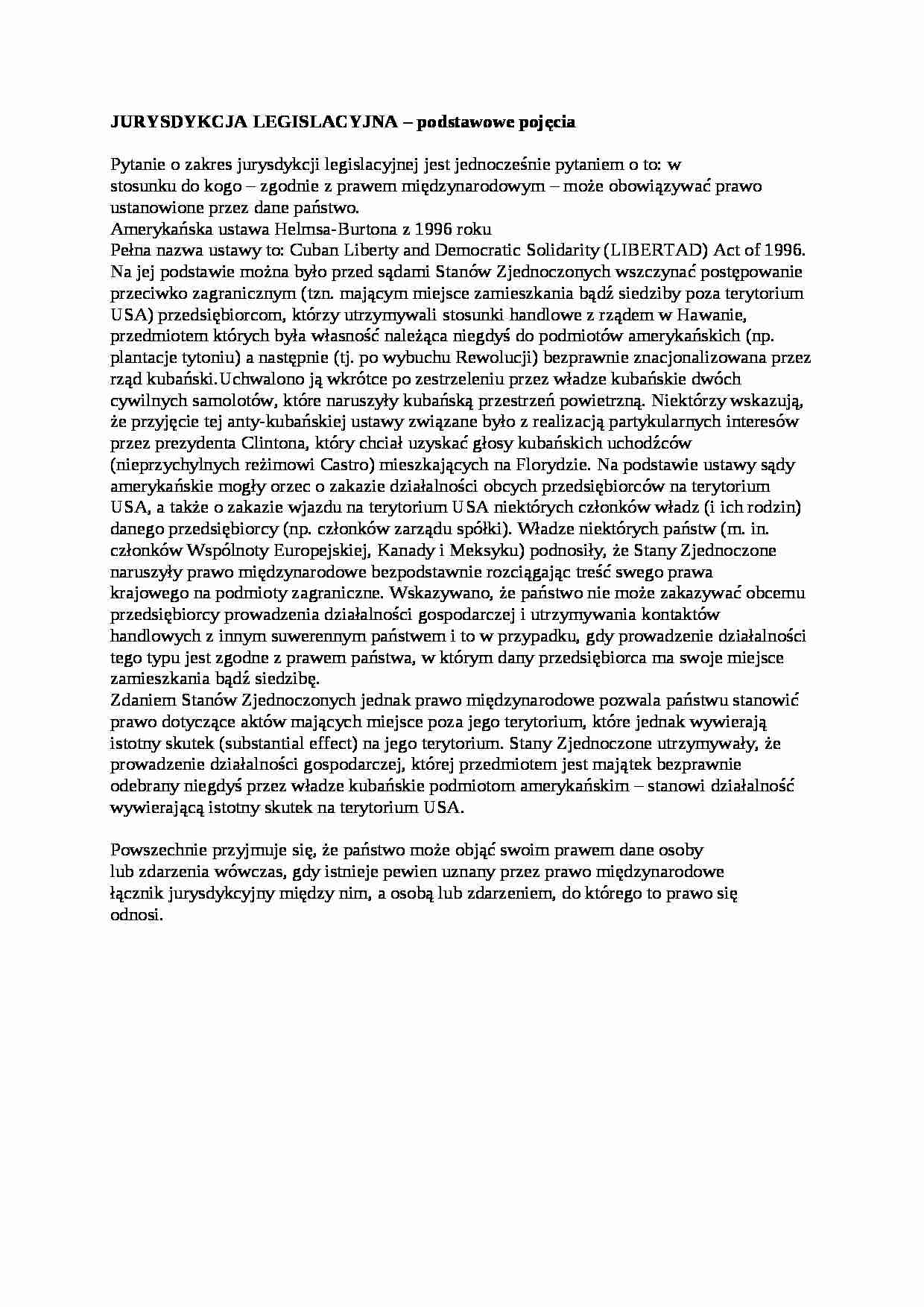 Jurysdykcja legislacyjna - podstawowe pojęcia - wykład - strona 1