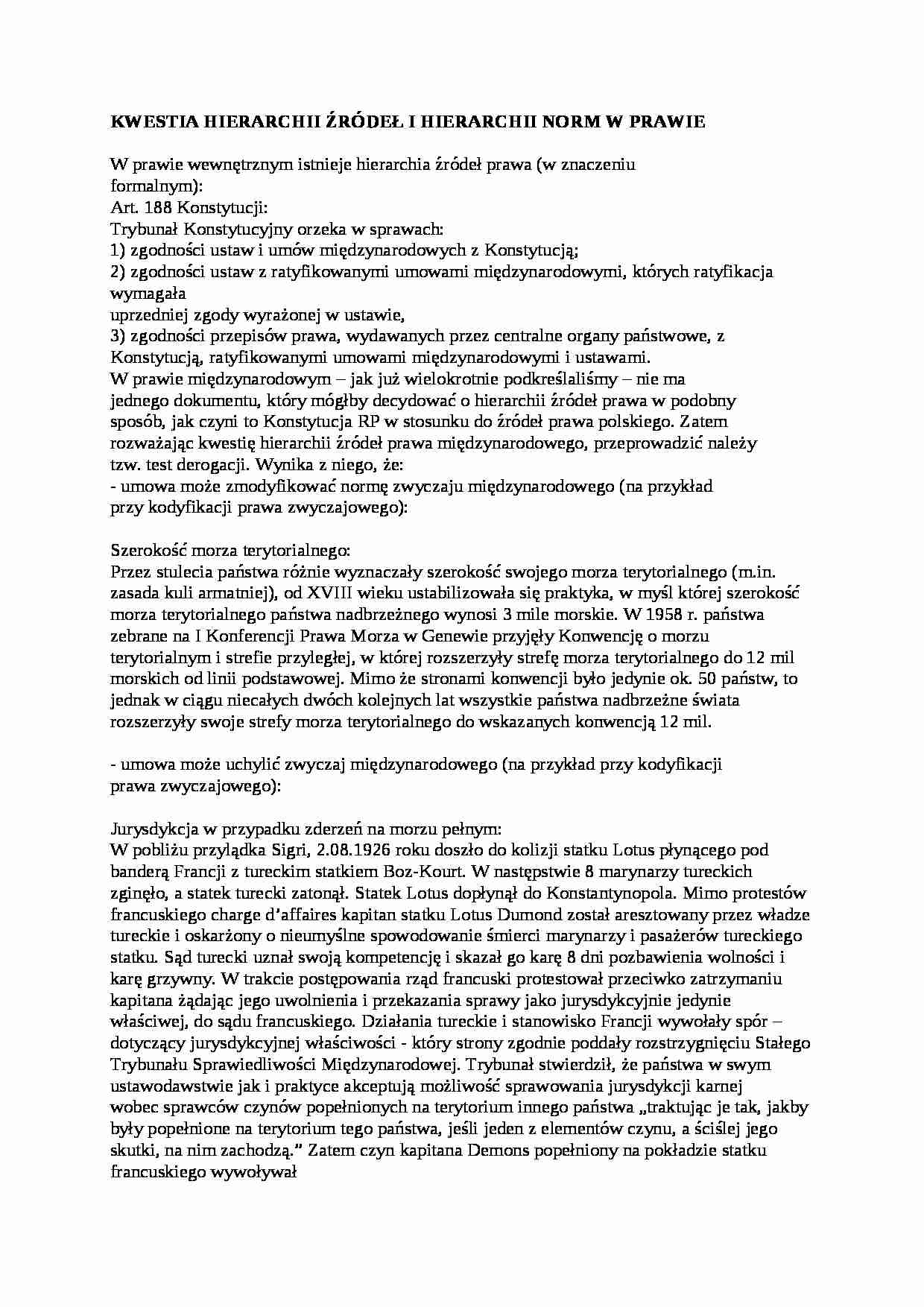 Kwestia hierarchii źródeł i hierarchii norm w prawie - wykład - strona 1