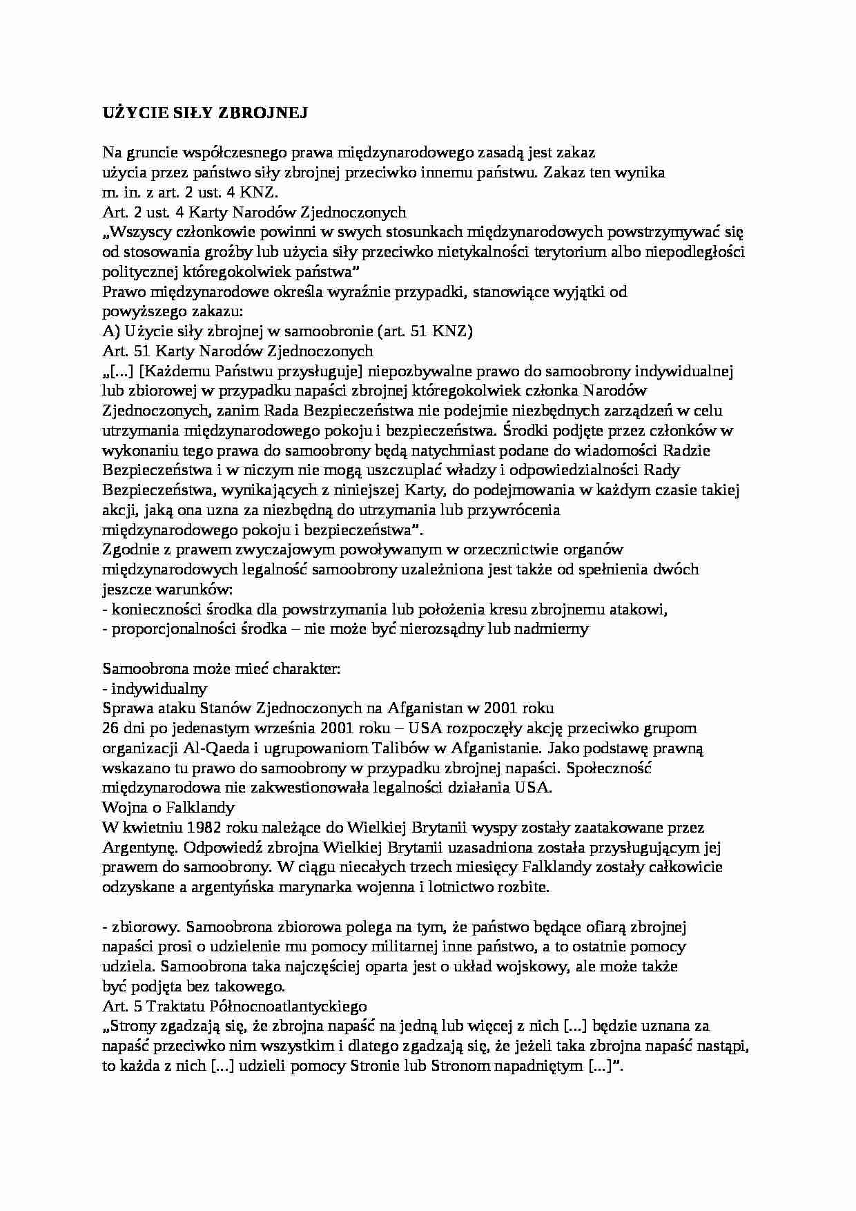 Użycie siły zbrojnej - wykład - strona 1