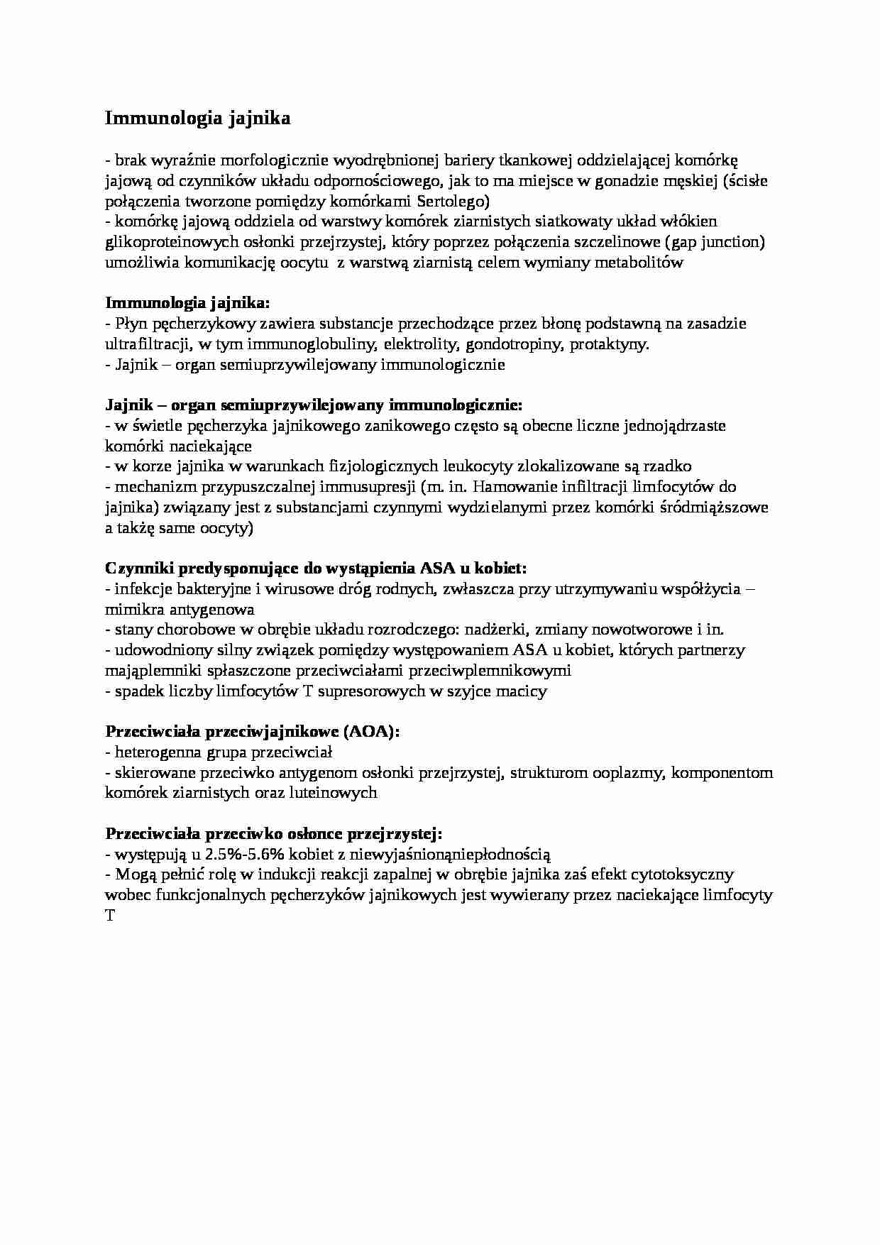 Immunologia jajnika - wykład - strona 1