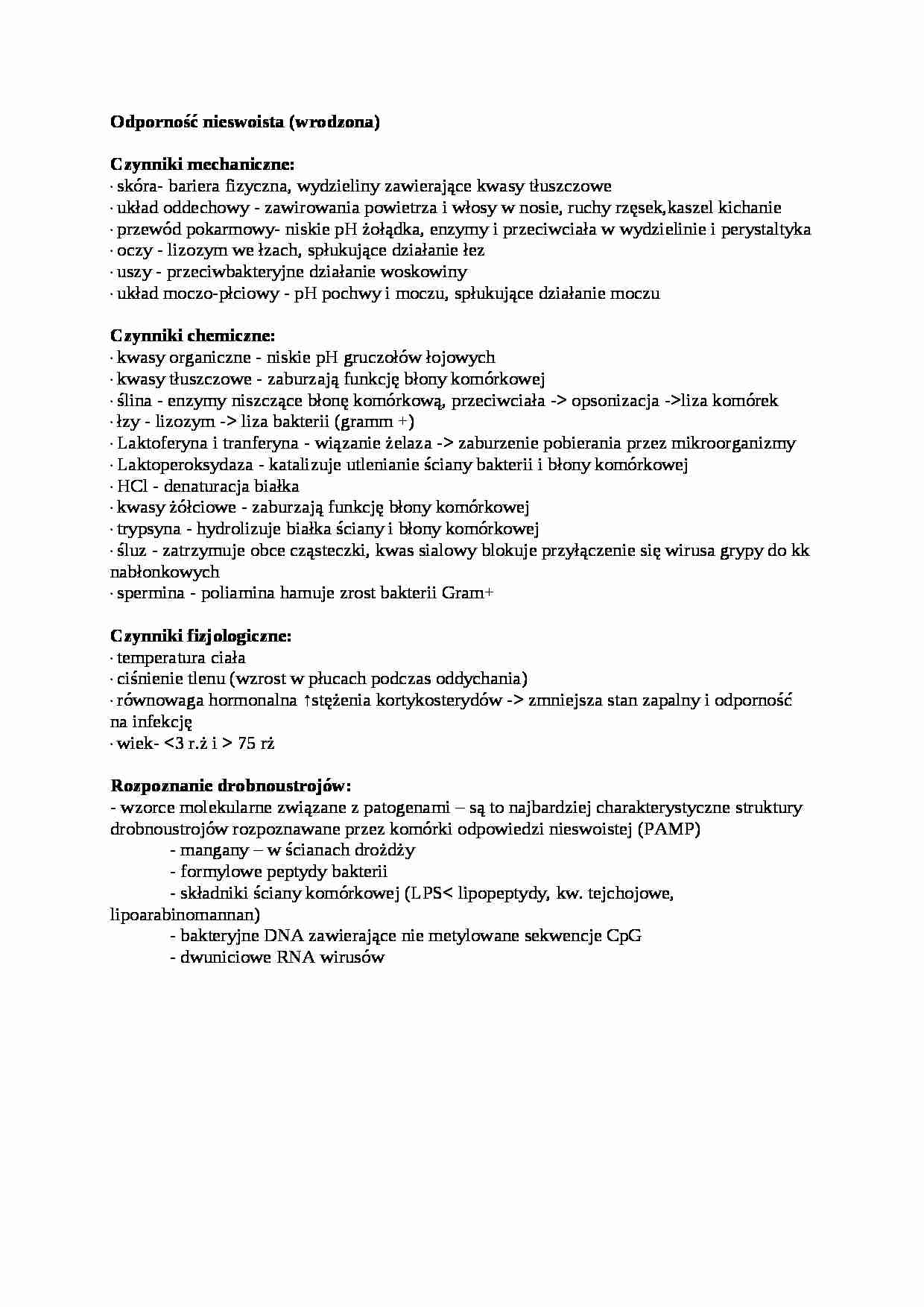 Odporność nieswoista (wrodzona) - wykład - strona 1