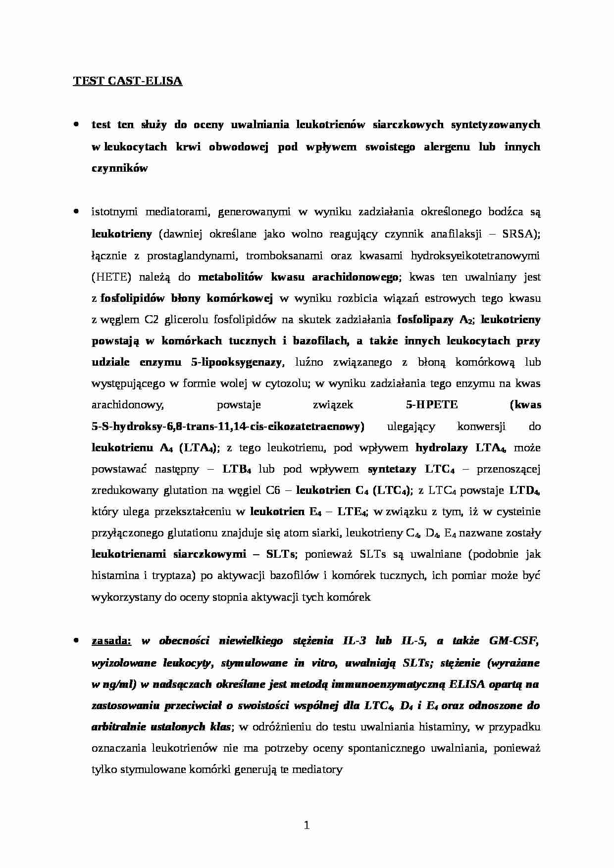 Techniki oceny funkcjonowania komórek - test Cast-Elisa - wykład - strona 1
