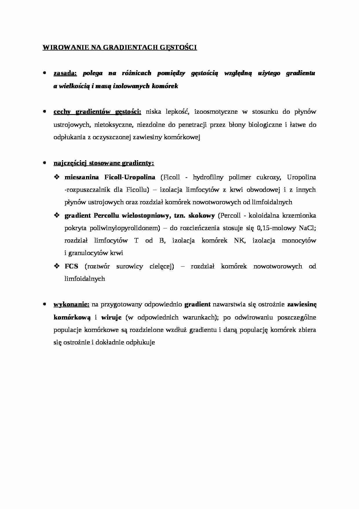 Techniki oceny funkcjonowania komórek - wirowanie na gradientach gęstości - wykład - strona 1