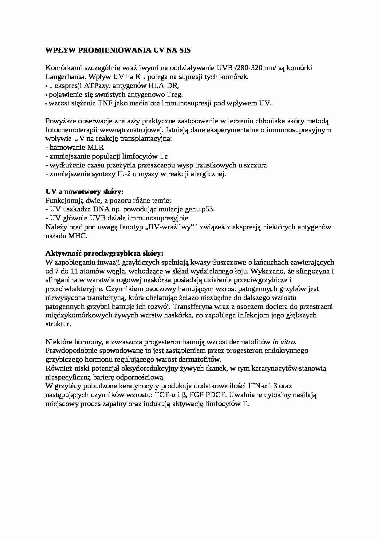 Wpływ promieniowania UV na SIS - wykład - strona 1