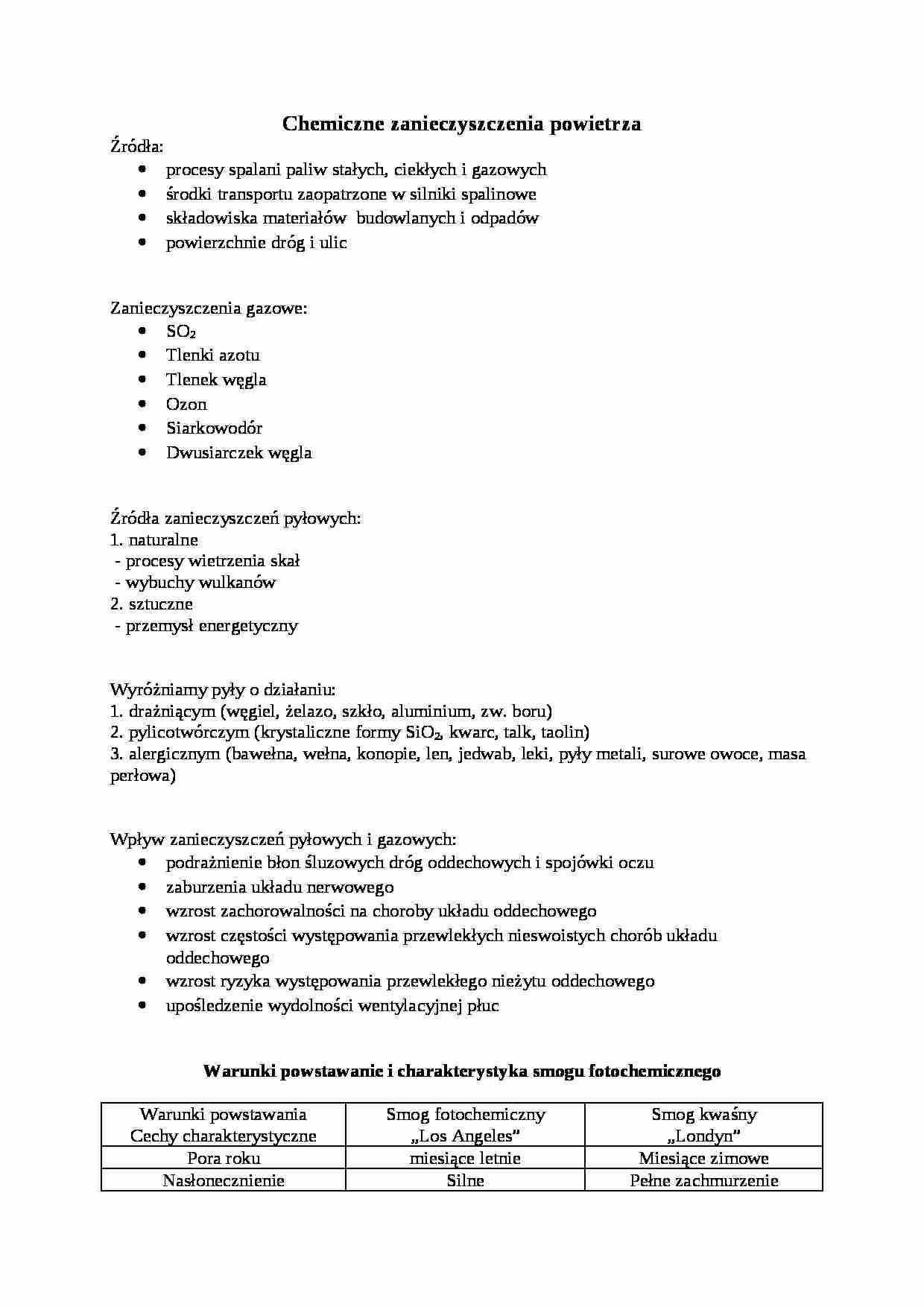 Wykład - Chemiczne zanieczyszczenia powietrza - strona 1