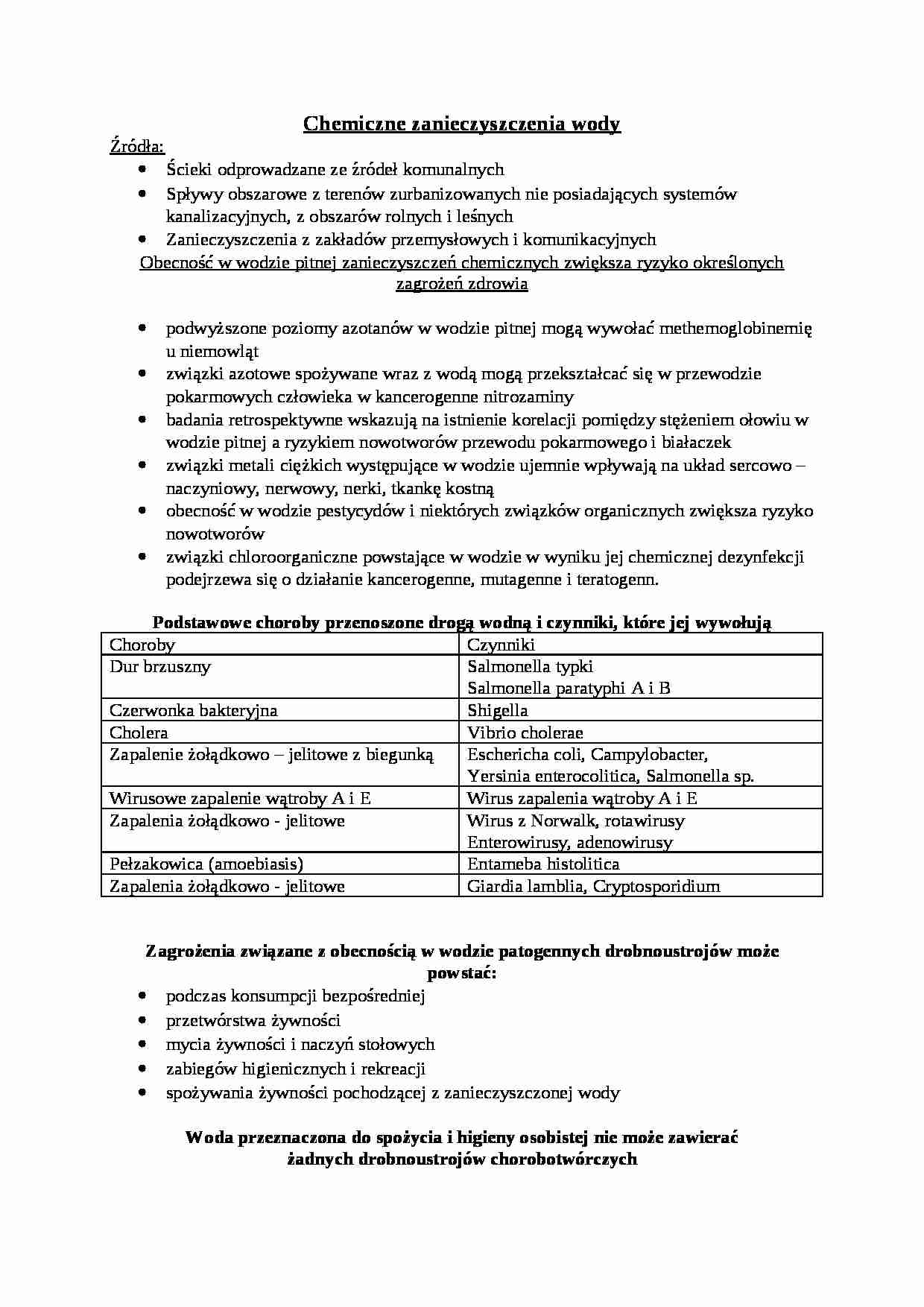 Wykład - Chemiczne zanieczyszczenia wody - strona 1