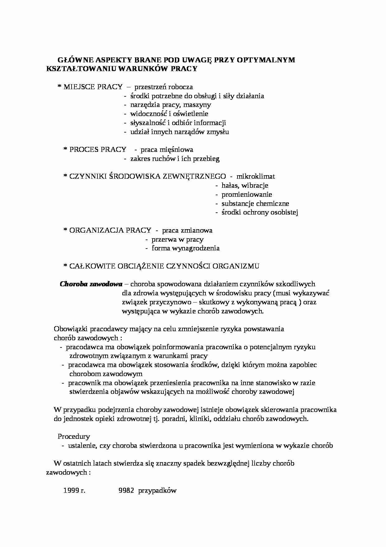 Wykład - Główne apskety brane pod uwagę przy optymalnym kształtowaniu warunków pracy - strona 1